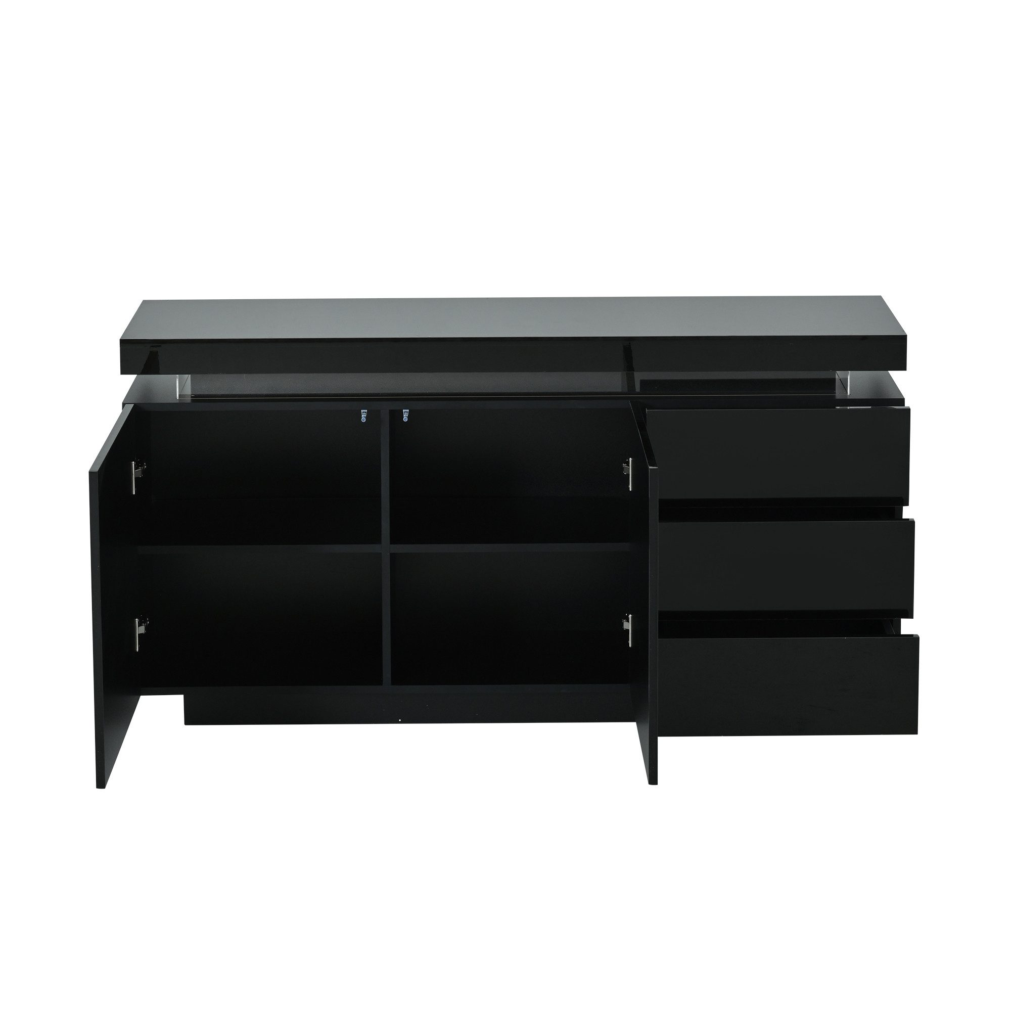 MODFU Anrichte Anrichte Schubladenkommode Kommode (hochglanz mit LED inkl., Schubkastenkommode, Kommode aus Holz mit 4 Fächern und 3 Schubladen), Beistellschrank, Breite 140cm