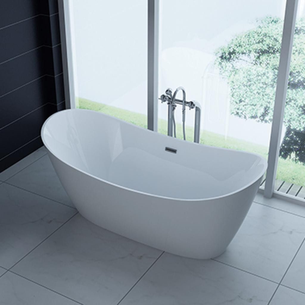 PureHaven Badewanne freistehend 170x80 cm Siphon Überlaufschutz & Pflegeleichte Oberfläche