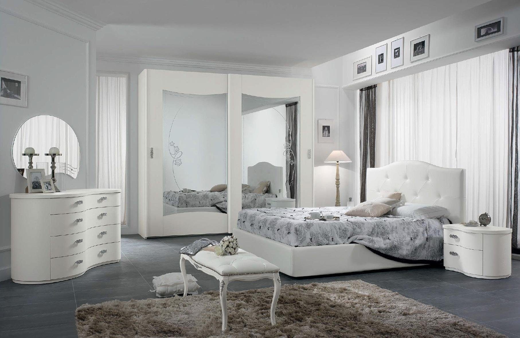 JVmoebel Bett Italienisches Art déco Bett aus Holz mit Stauraum in Weiß (1-tlg., Bett), Made in Italy