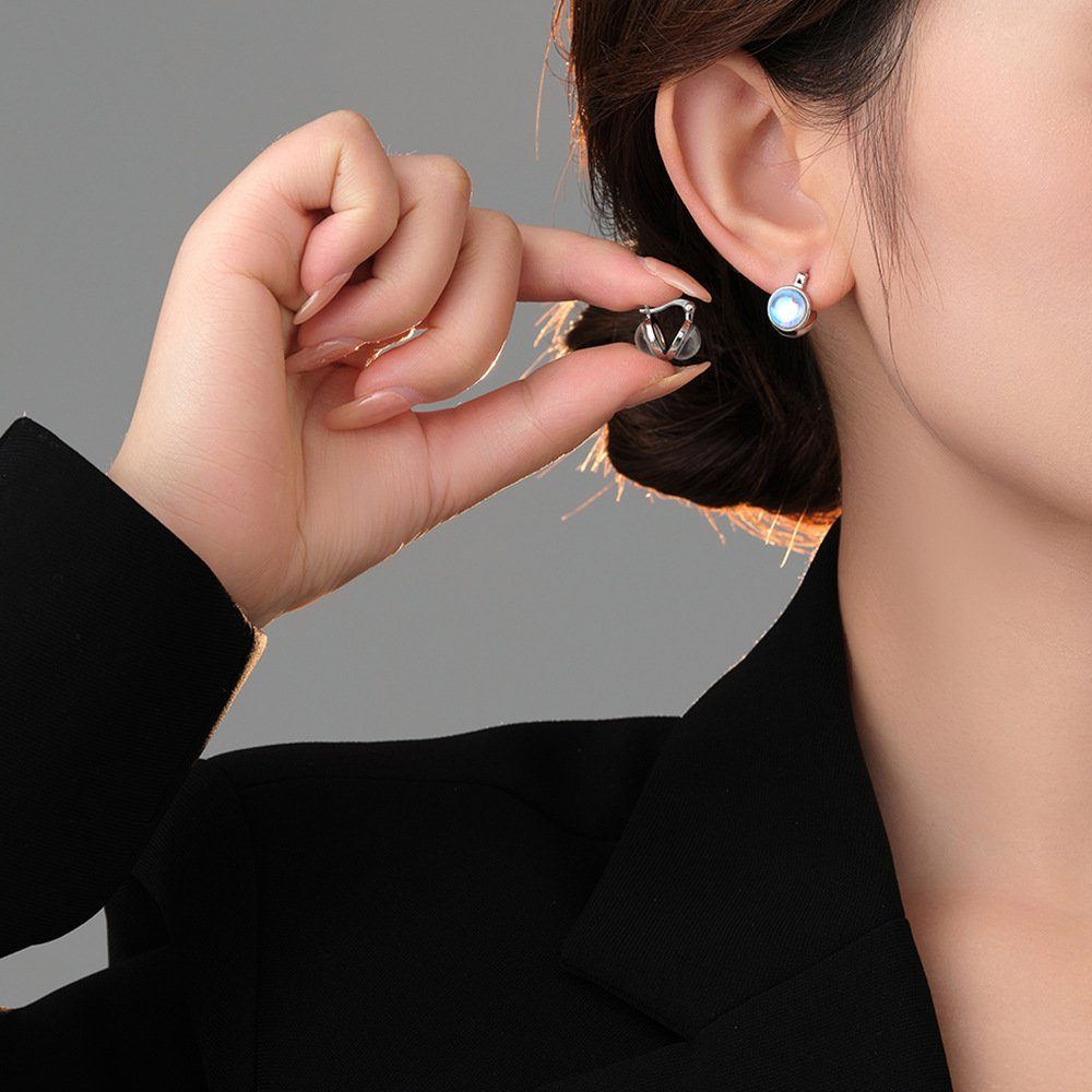 Mondstein-Ohrringe Runde für Damen,Reif-Ohrringe, Ohrringe Haiaveng Ohrhänger Paar