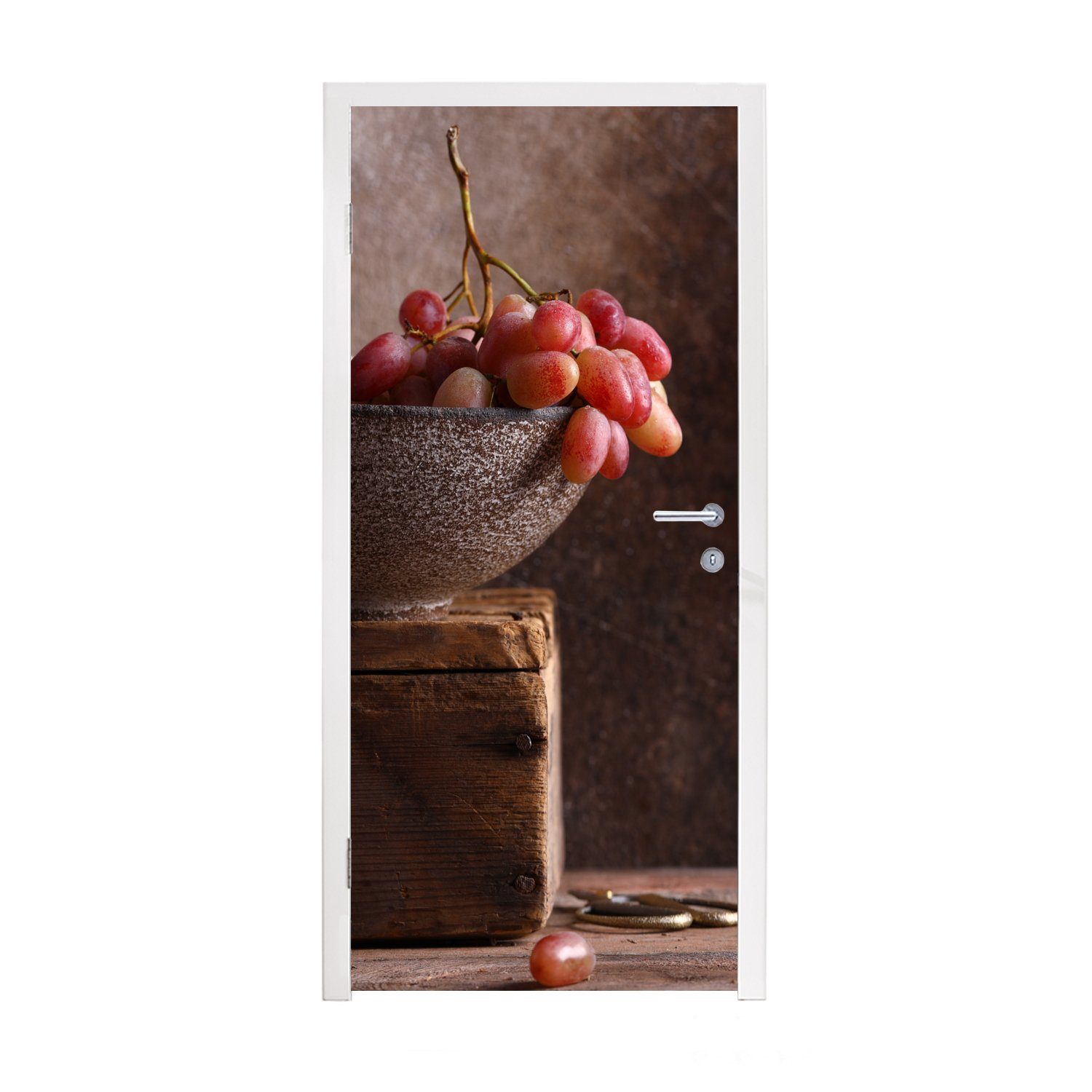 MuchoWow Türtapete Rustikal - Weintrauben - Schale - Stilleben - Obst, Matt, bedruckt, (1 St), Fototapete für Tür, Türaufkleber, 75x205 cm