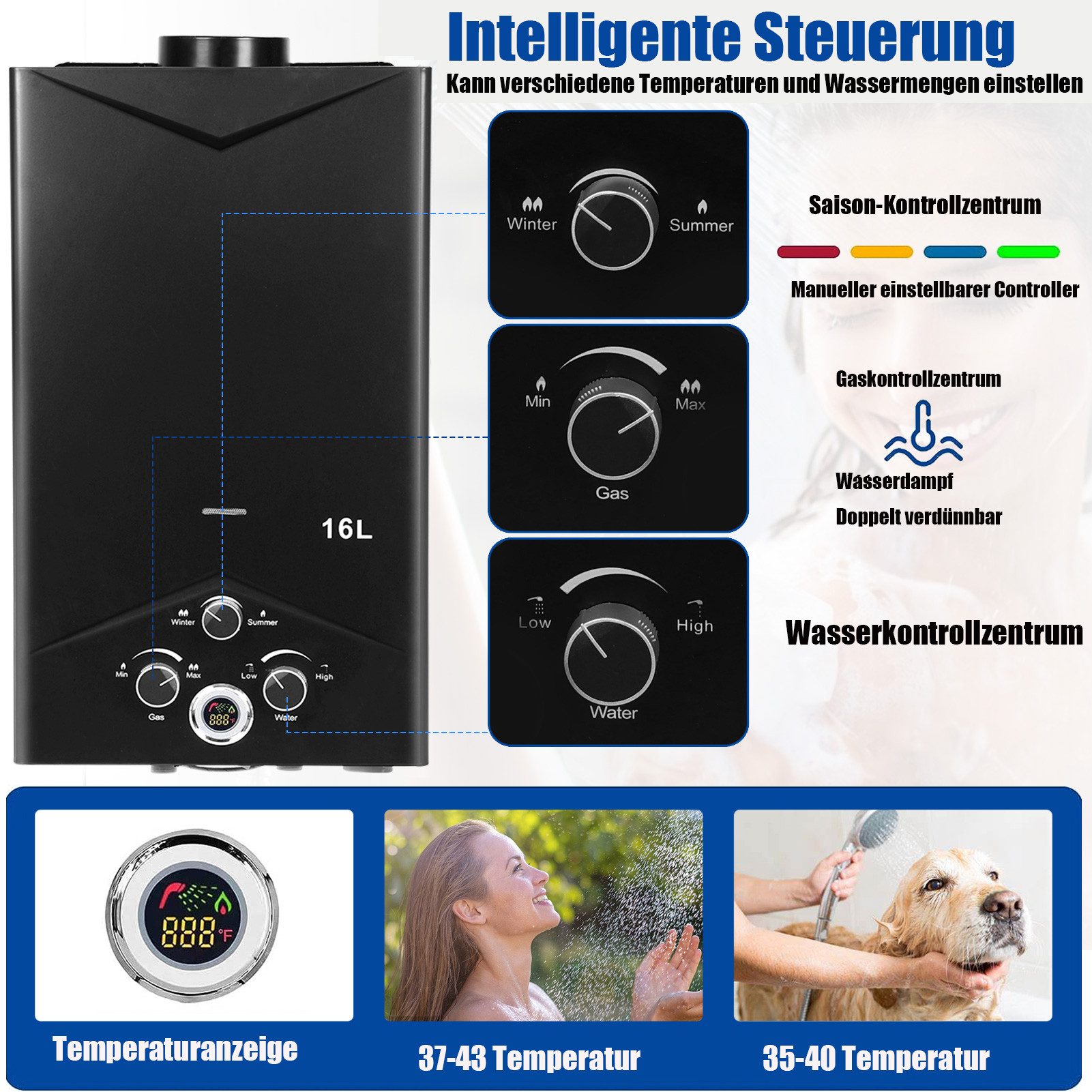Rutaqian Durchlauferhitzer Gas Warmwasserbereiter Tankless Instant, günstig online kaufen