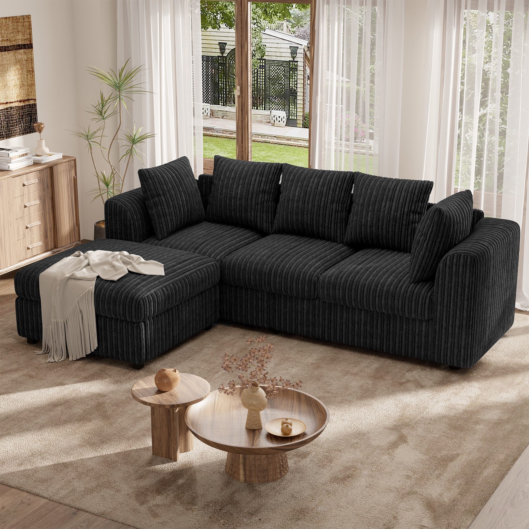 HawthyHome Ecksofa mit Hocker & 5 Zierkissen Federkern, Moderne L-Form Sofa günstig online kaufen