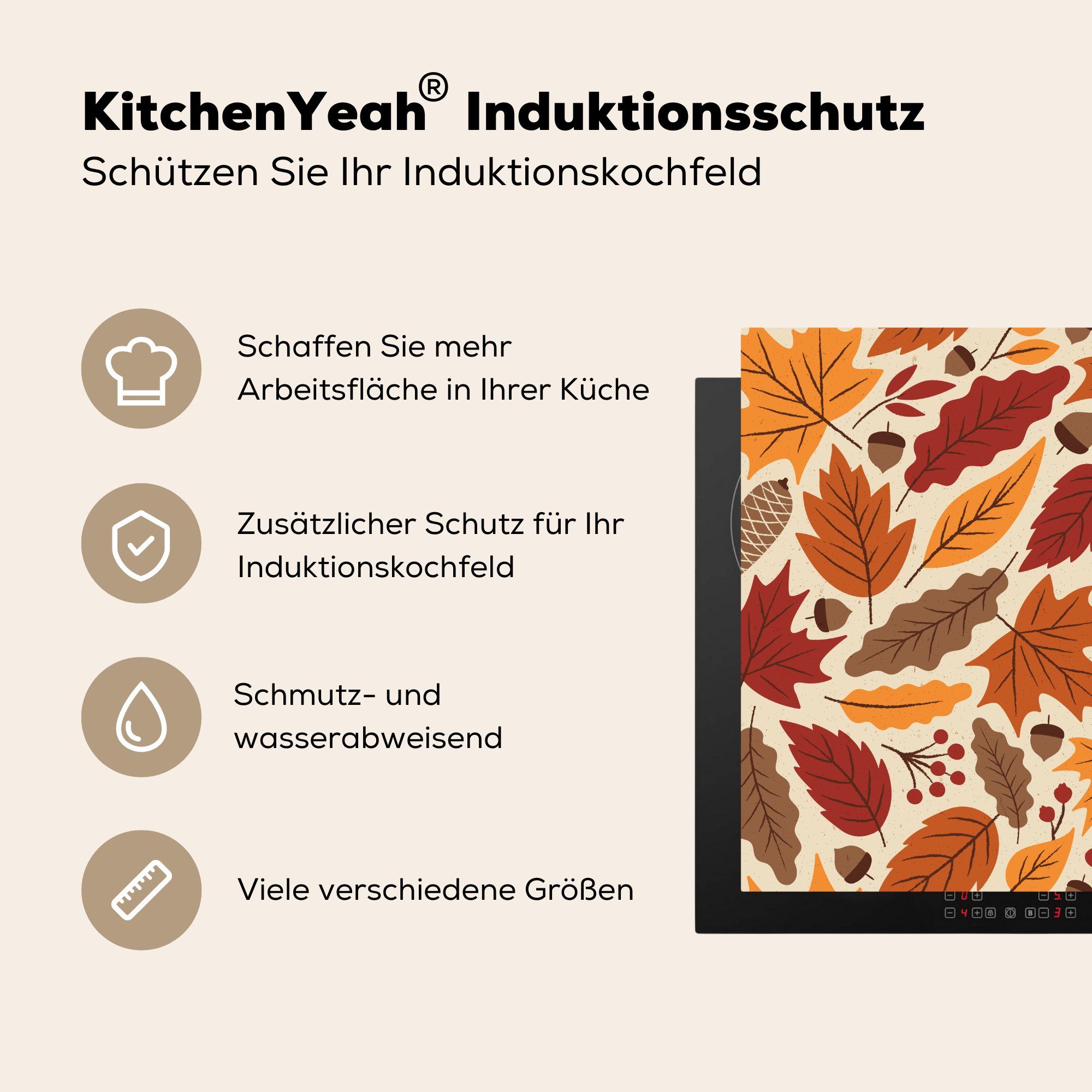 78x78 cm, (1 für Vinyl, MuchoWow Herbst Arbeitsplatte Muster, - Natur küche tlg), Ceranfeldabdeckung, Herdblende-/Abdeckplatte -