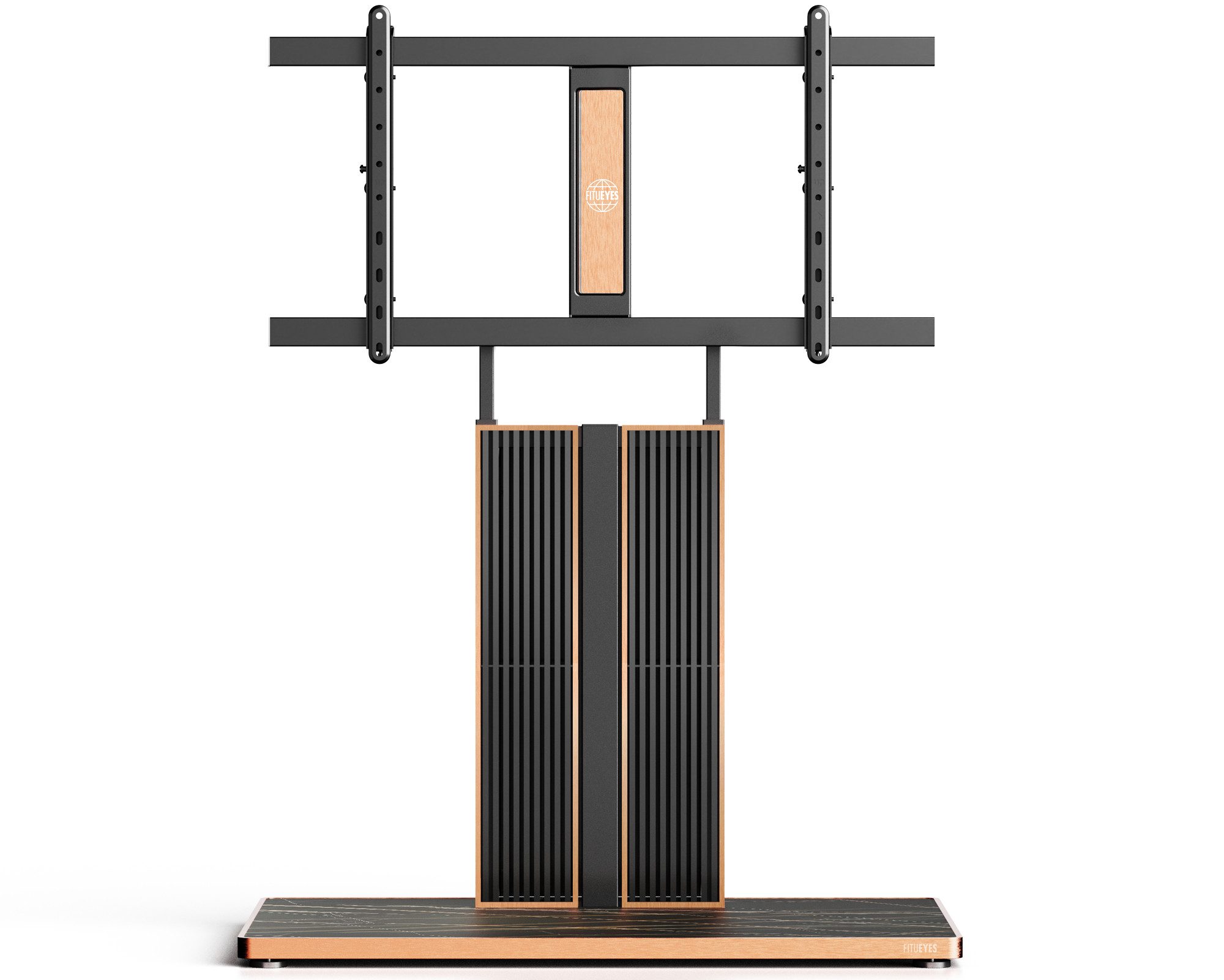 FITUEYES TV-Ständer aus Massivholz, höhenverstellbar, 75-100 Zoll, (bis 100 Zoll, mit Kabelmanagement)