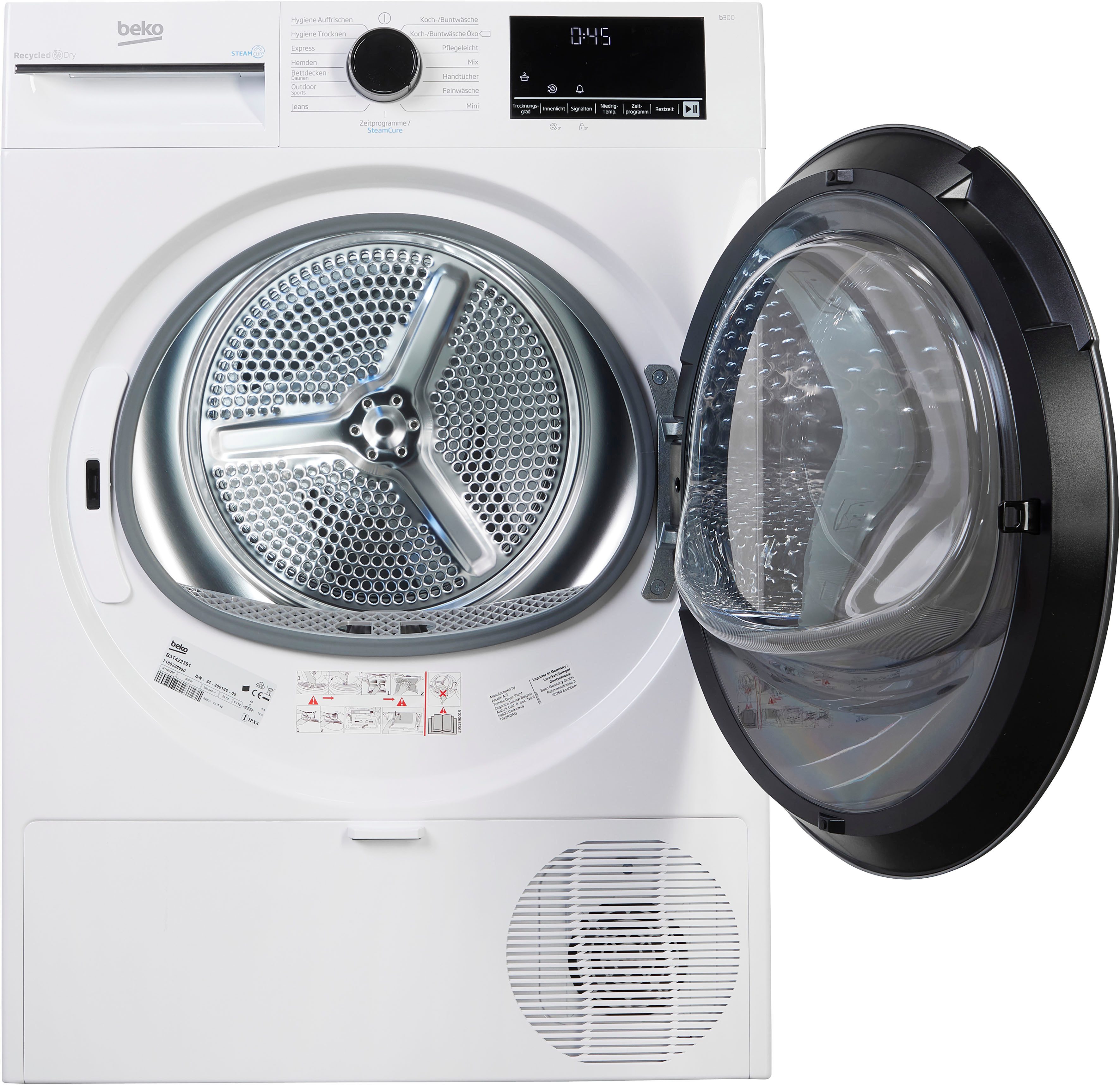 BEKO Wärmepumpentrockner B3T422391, AquaWave & SteamCure: sanft trocknen, bügelfrei – 8 kg