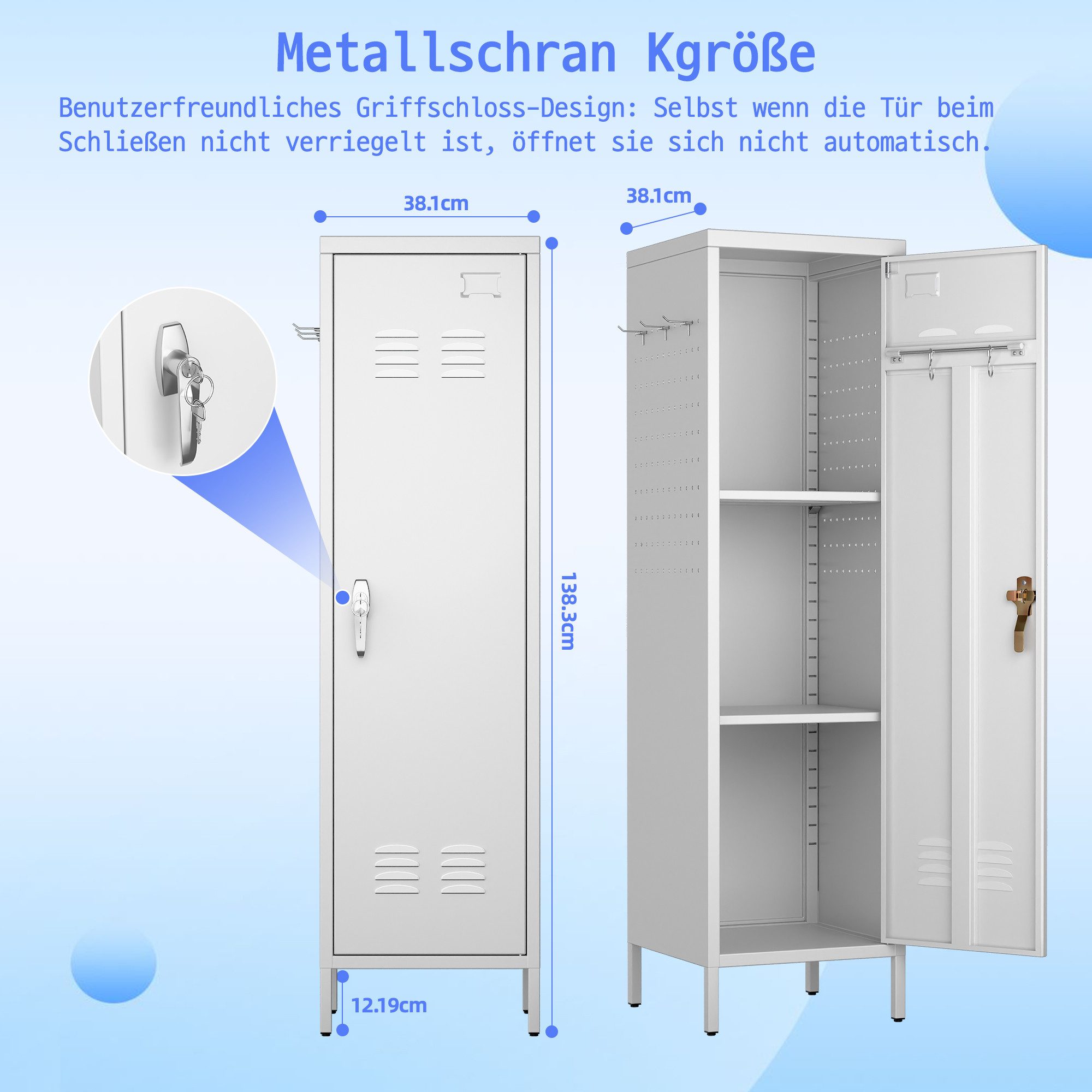 AOBABO Mehrzweckschrank Metallschrank mit Griffschloss und Haken, zum Zusammenbauen (1-St) 138x38x38 cm, Stauraumschrank für Umkleide & Garage