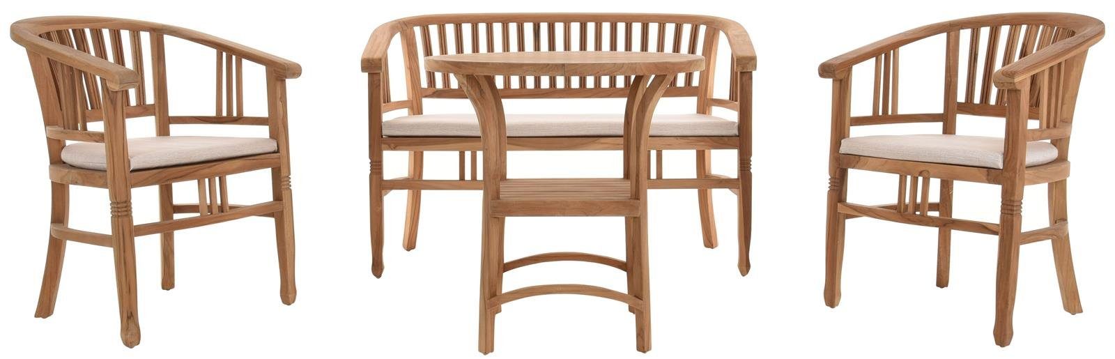 Sitzgruppe Sitzgruppe (Teak Krines Zweisitzer Wintergartenset Sessel Teak-Set Natur) Home