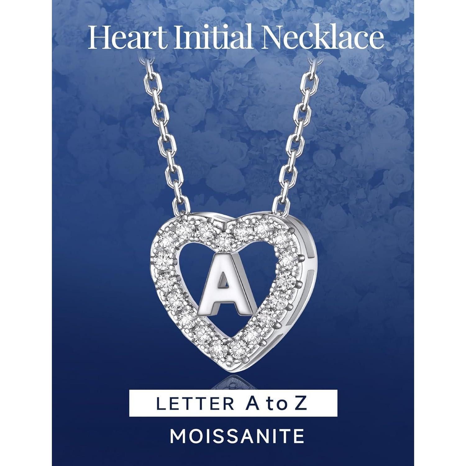 LuxusKollektion Herzkette Herz Kette mit Buchstaben Anhänger Moissanit Diamant Initialen