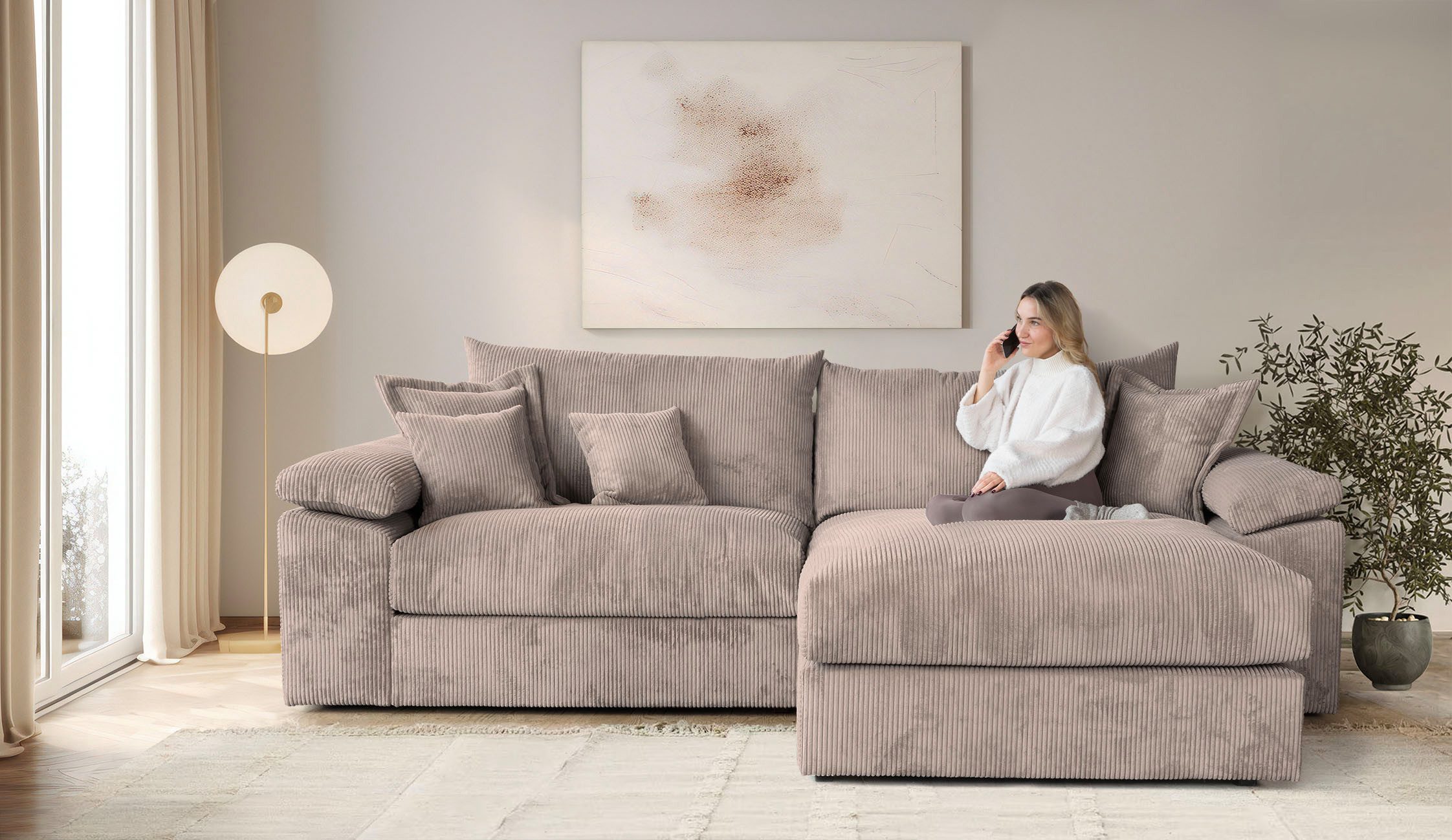 OTTO home Ecksofa Soft&Cosy XXL L-Form, B: 303 cm - OTTO. Verlässliche Qualität., Mega-Sofa, Cord oder Chenille-Struktur, mit Federkern & 4 Zierkissen