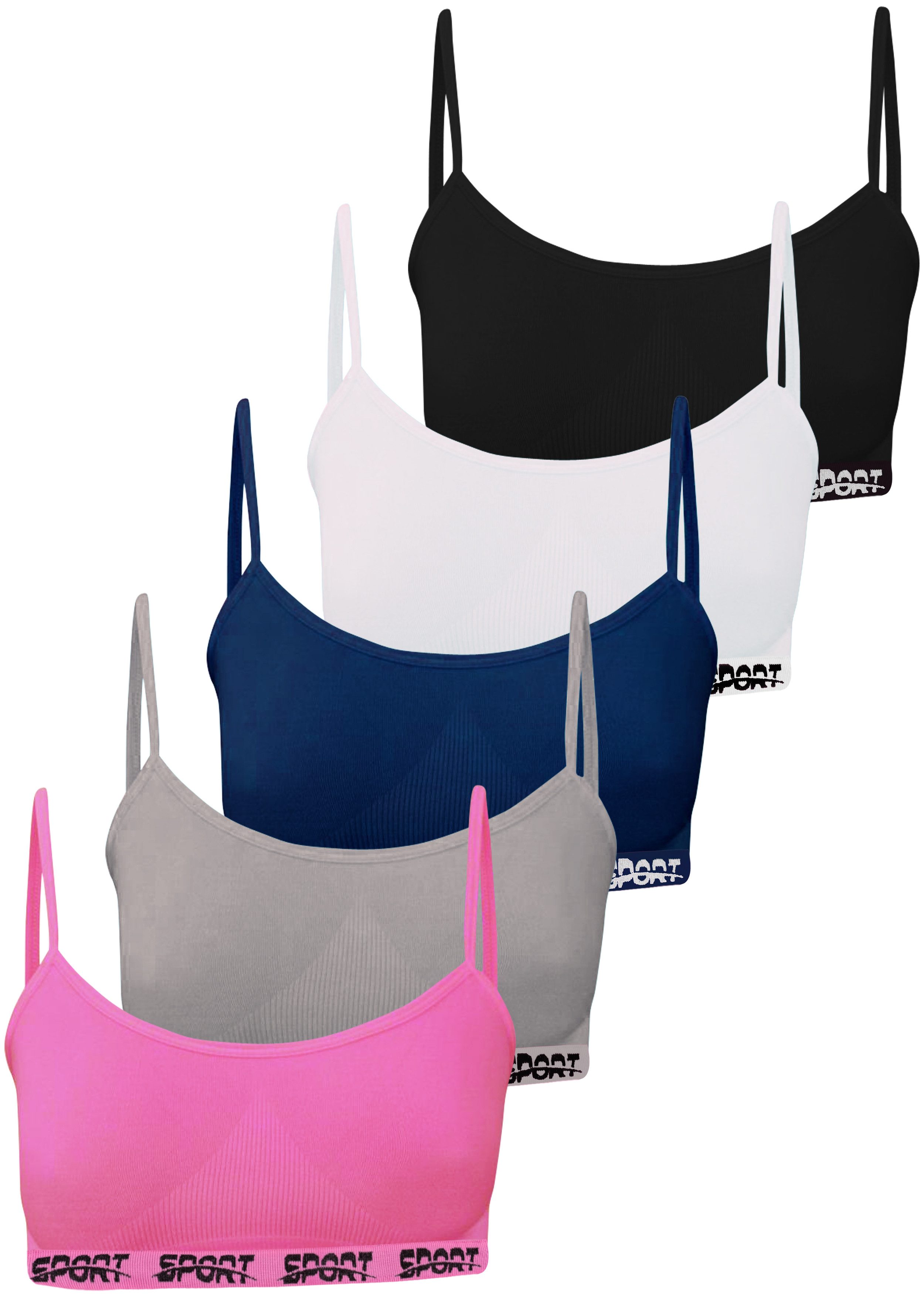 LOREZA Bustier 5er Set Mädchen Bustier - Sport Mikrofaser - Bunt (Set, 5-tlg., 5er-Pack)