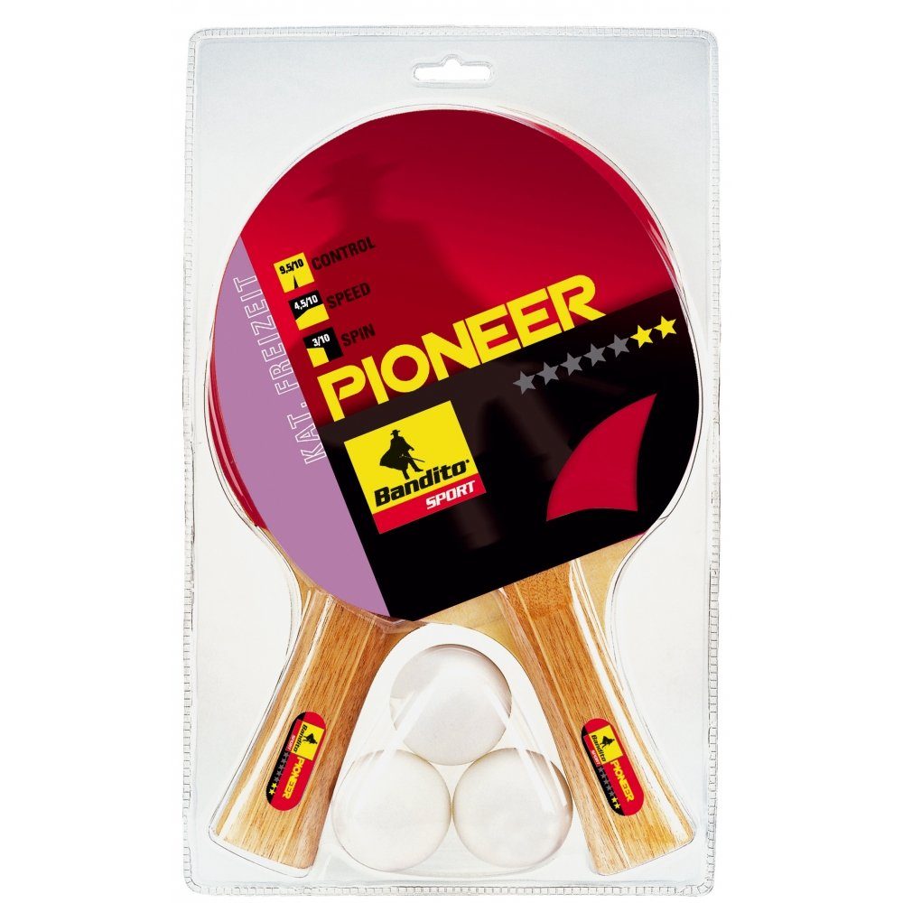 Bandito Tischtennisschläger TT-Schläger Set (2 Schläger Pioneer ** + 3 Bälle)