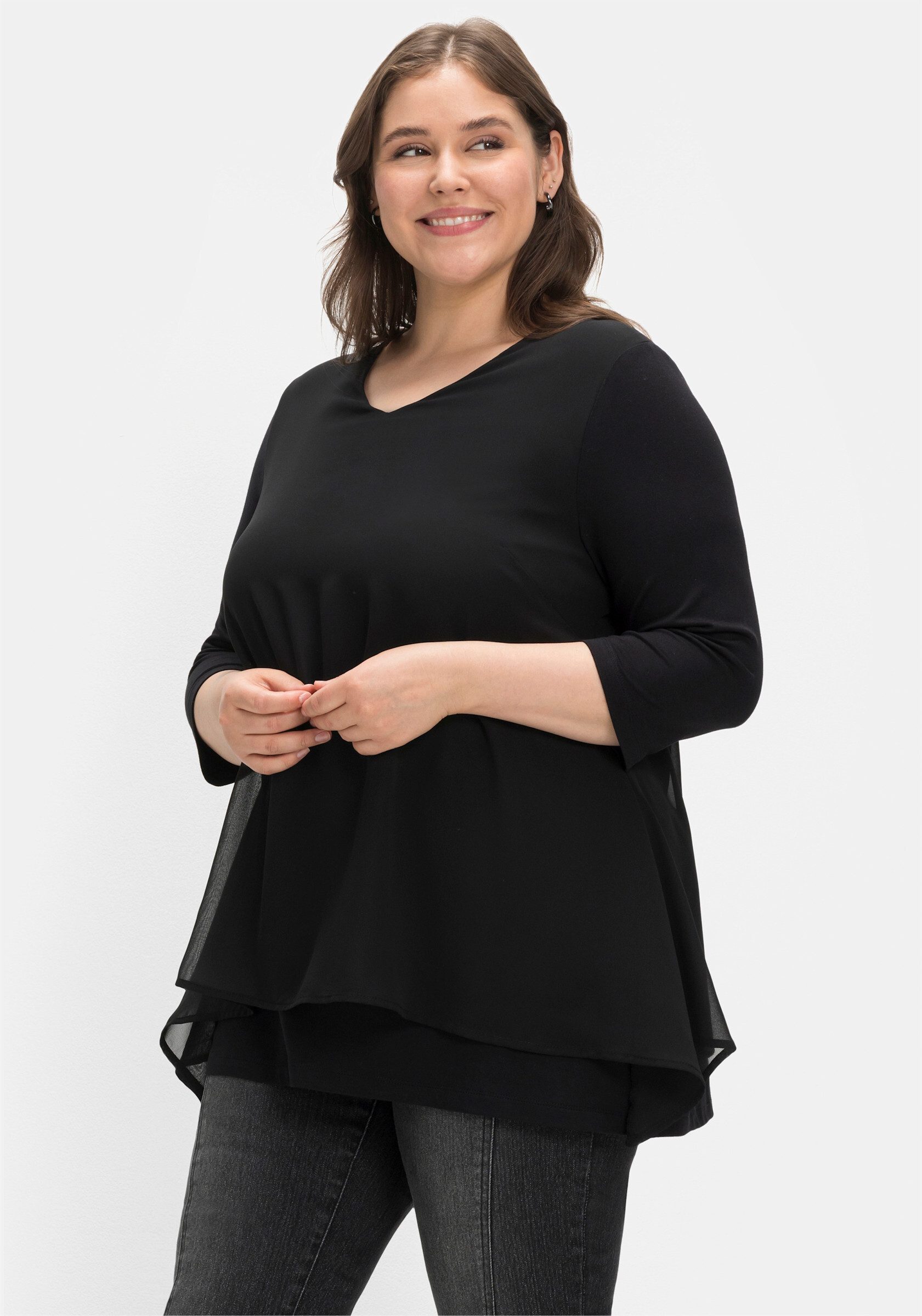 Sheego T-Shirt Blusenshirt . mit Chiffon-Oberteil günstig online kaufen