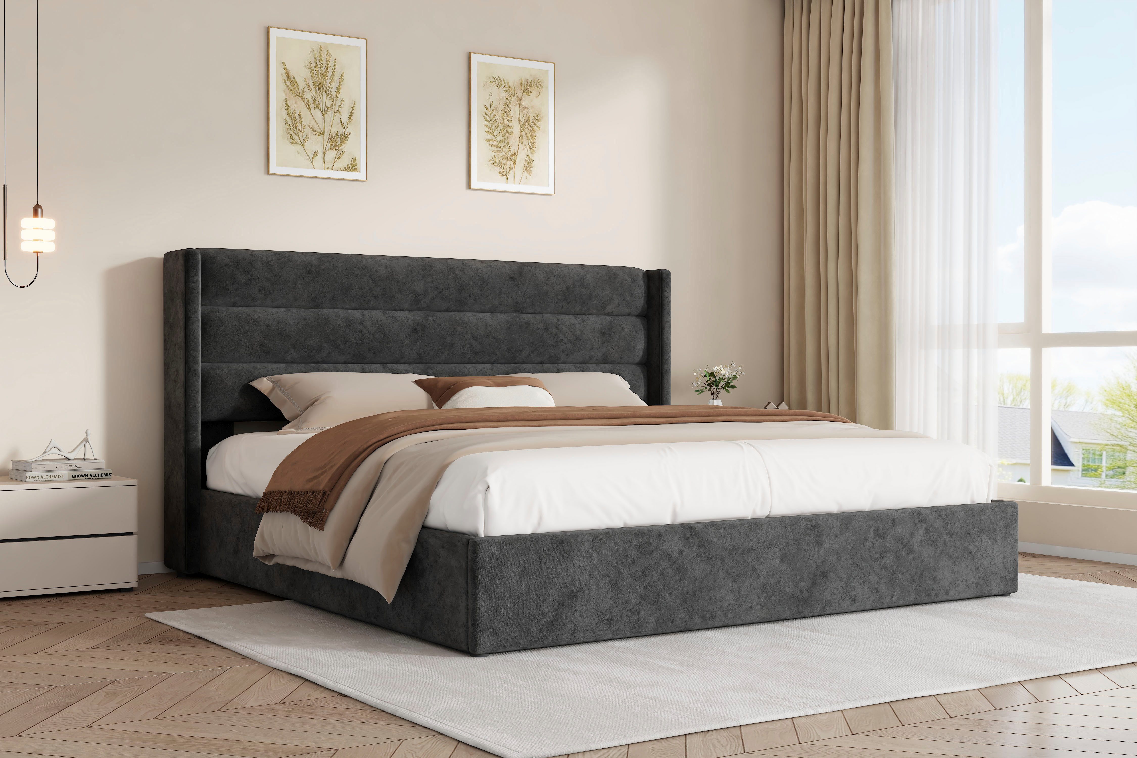 OTTO home Polsterbett ROMMINA, Polsterbett mit Bettkasten in den Breiten 140cm & 180cm, Samtweicher Chenille-Bezug