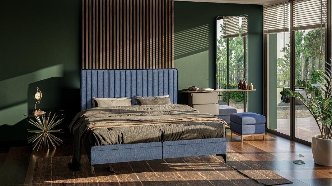 JVmoebel Boxspringbett Bett Modern Doppelbett Designer Schlafzimmer Stoff Möbel Betten, Made in Europa Blau