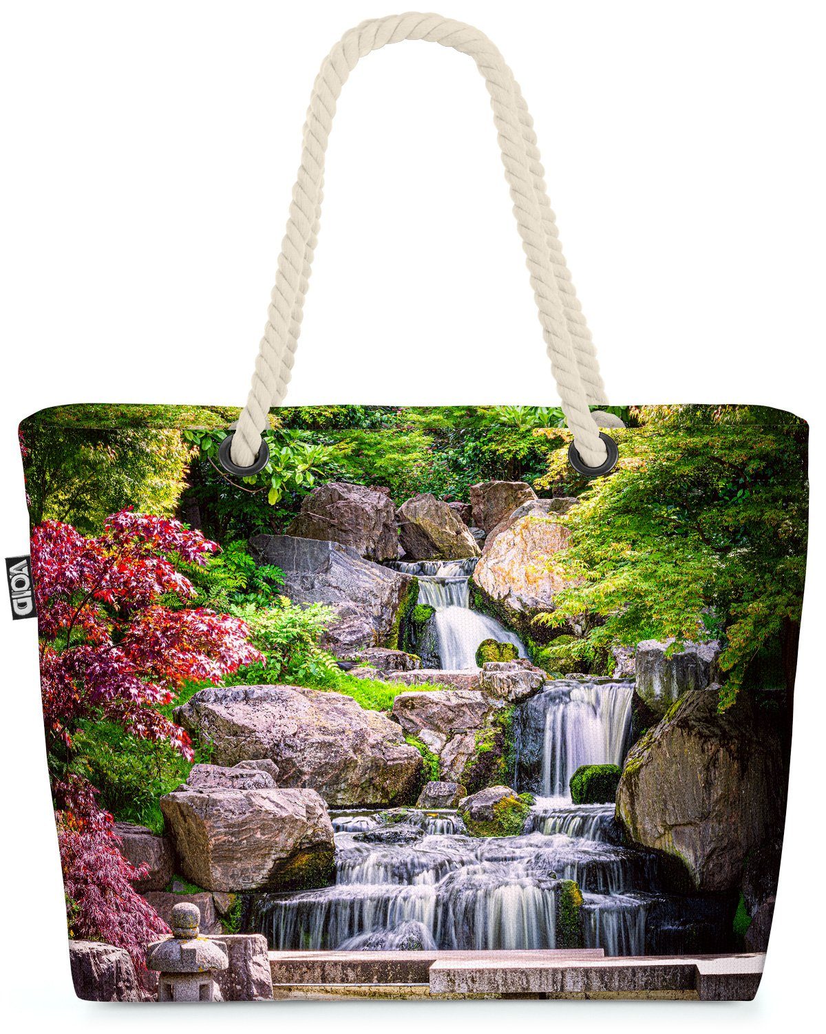 VOID Strandtasche (1-tlg), Zen Garten Wasserfall Japan laterne steine fels märchen asiatisch brü