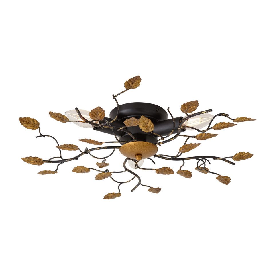 Qazqa Deckenleuchte Foglie, ohne Leuchtmittel, Warmweiß, QAZQA Deckenleuchte, e14, Schwarz, Stahl, classic-antique