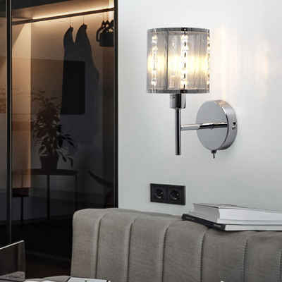 etc-shop Wandleuchte, Leuchtmittel nicht inklusive, Kristall Wand Lampe Wohn Zimmer Beleuchtung Chrom Flur Leuchte silber