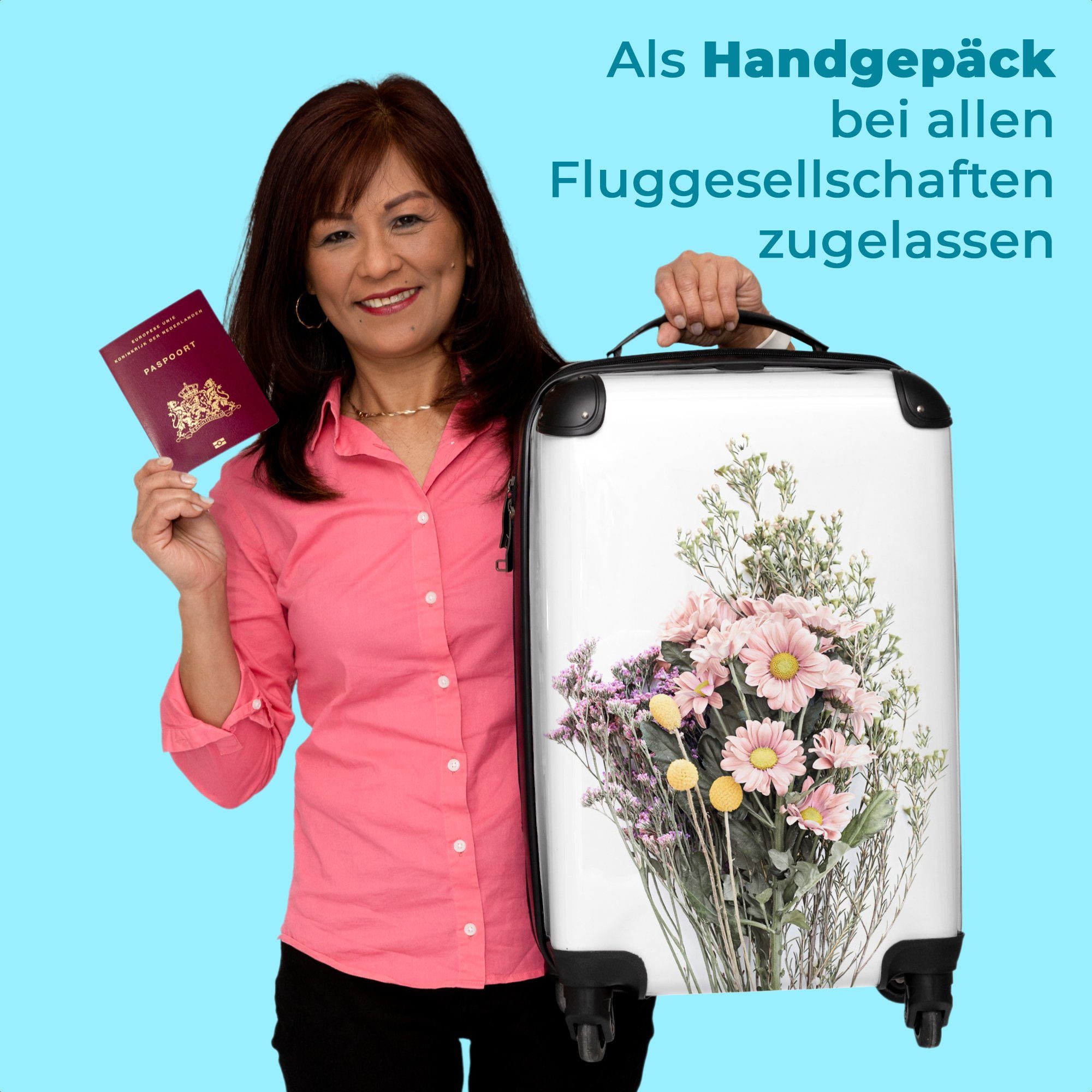 Trolley Handgepäck - Natur mit Kleine 4 4 55x35x20cm Blumen Reisekoffer Rollen, Frühling, Rollen - Strauß Pflanzen Handgepäckkoffer - NoBoringSuitcases.com© - Cabin Rollkoffer -