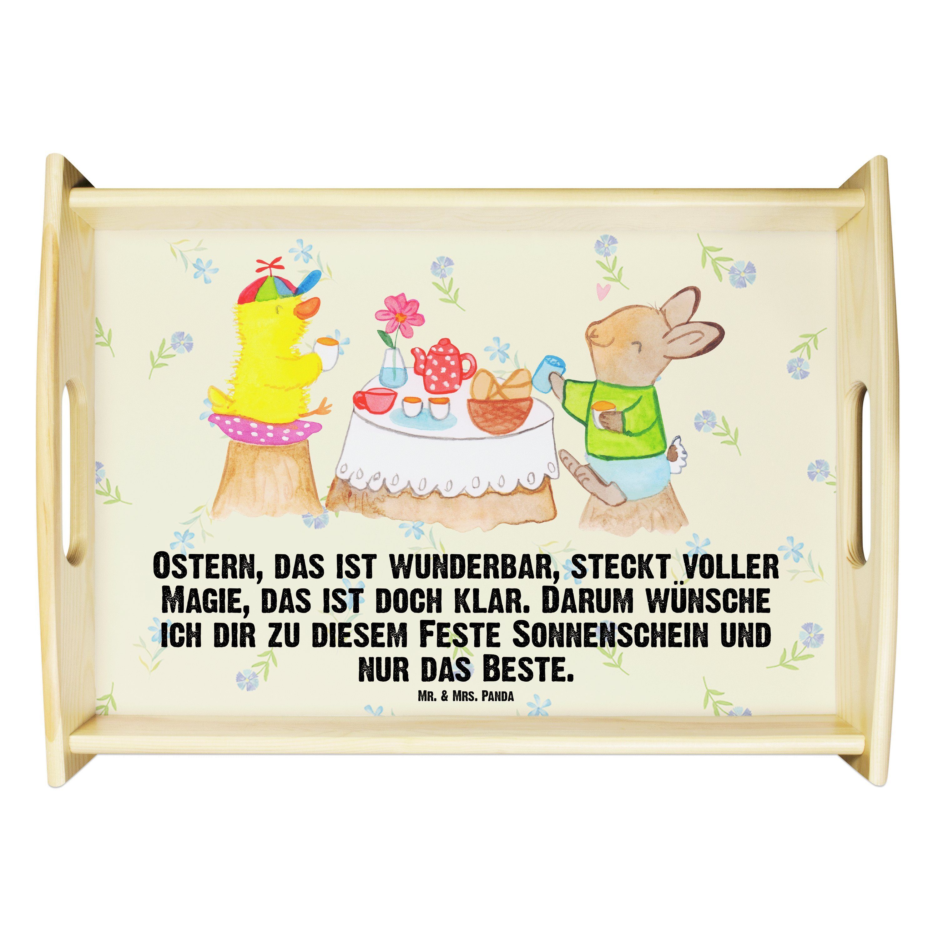 Mr. & Dekotablett, Tablett Echtholz (1-tlg) lasiert, Mrs. - Panda Geschenk, Frühstück Frühlingsgefühle, Blumig - Ostern