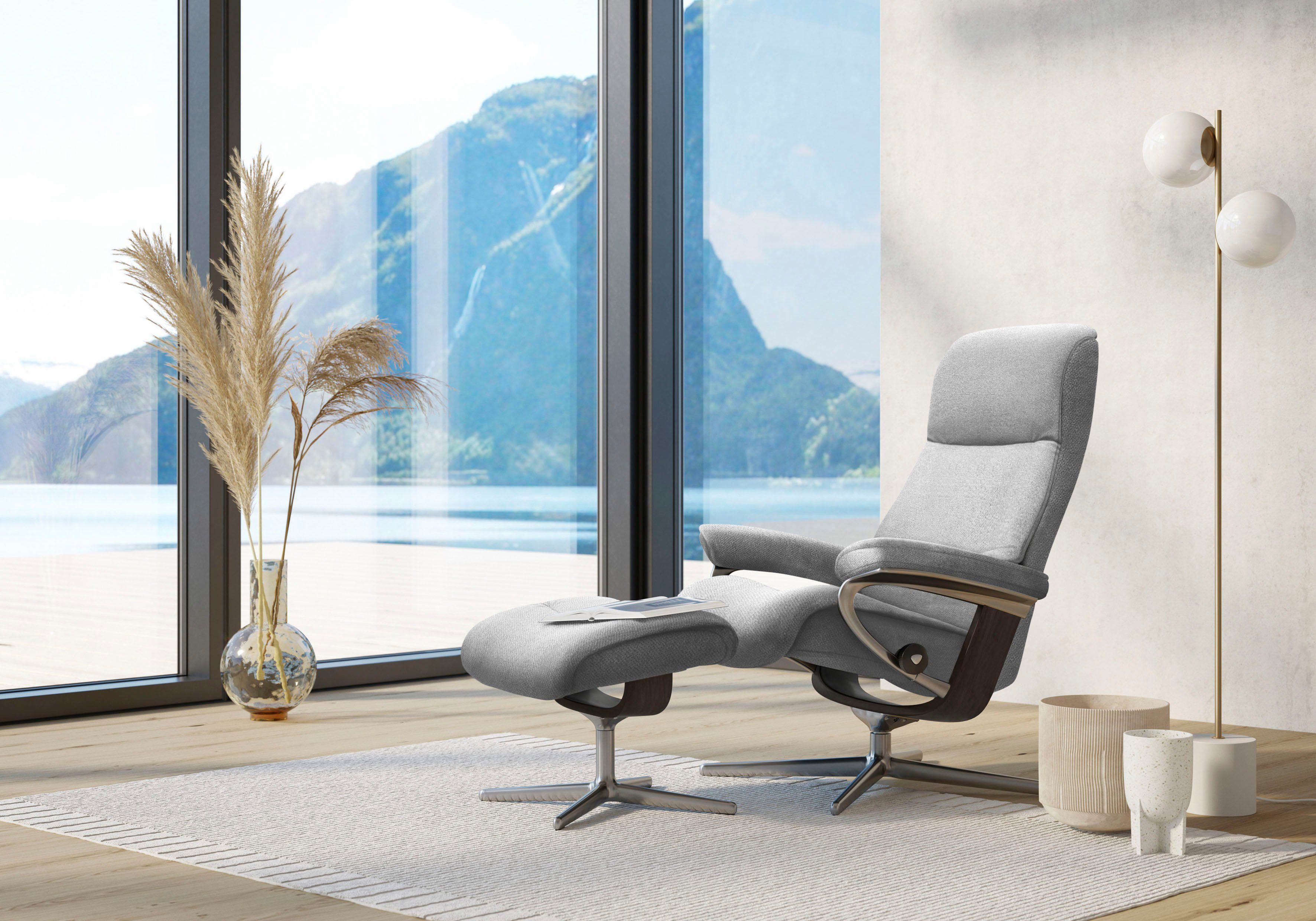 Stressless® Relaxsessel View (Set, Relaxsessel mit Hocker), mit Hocker, mit Cross Base, Größe S, M & L, Holzakzent Wenge