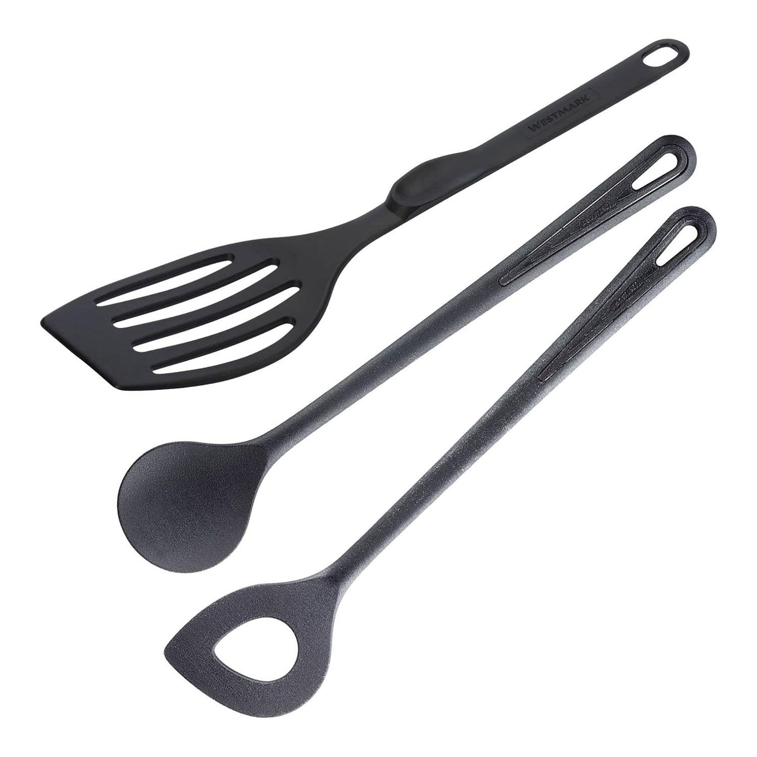 WESTMARK Kochbesteck-Set 3-tlg.: 2 Kochlöffel + 1 Pfannenwender, Gentle + Flonal, Schwarz