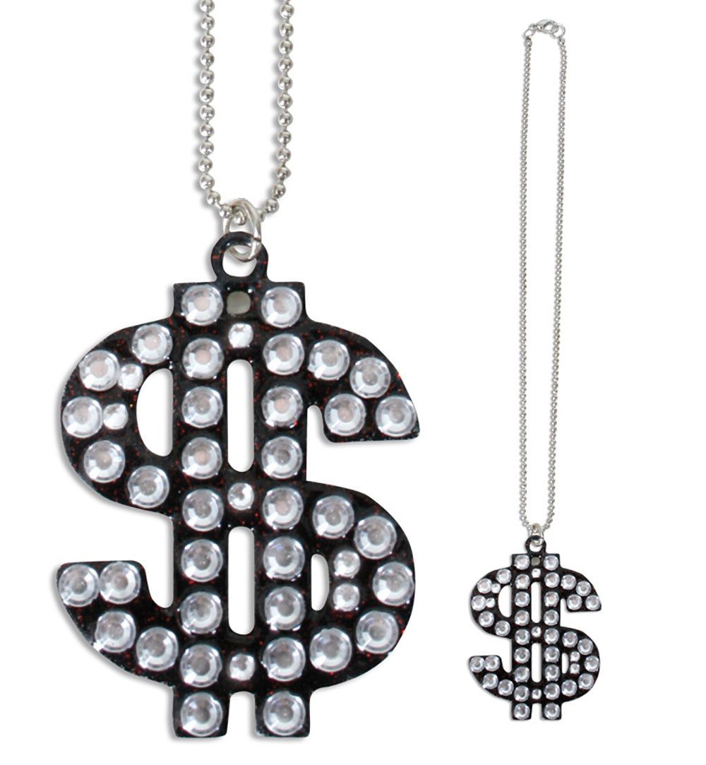 Fries Kette mit Anhänger Dollar Kette Anhänger 63 cm x 6,5 cm Fasching Karneval Party Cosplay (1-tlg), Kette mit Dollar Zeichen