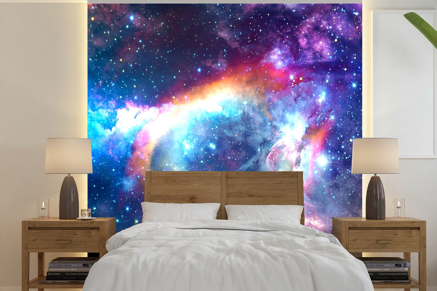 MuchoWow Fototapete Weltraum - Regenbogen - Farben, Matt, bedruckt, (5 St), Vinyl Tapete für Wohnzimmer oder Schlafzimmer, Wandtapete