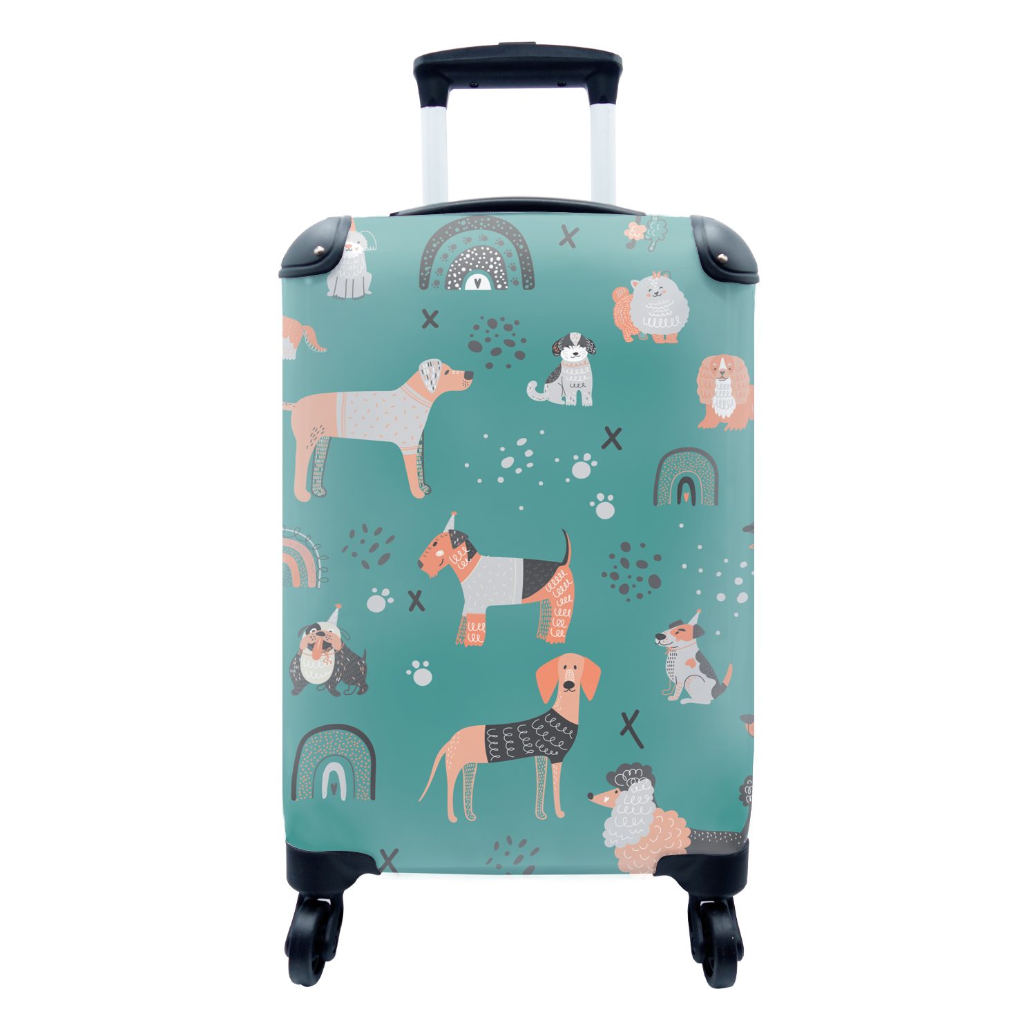 Ferien, mit Handgepäck Reisekoffer Hund Hunden Arten Trolley, Illustration für verschiedenen Reisetasche mit rollen, auf 4 Handgepäckkoffer blauen, MuchoWow einem Rollen, von