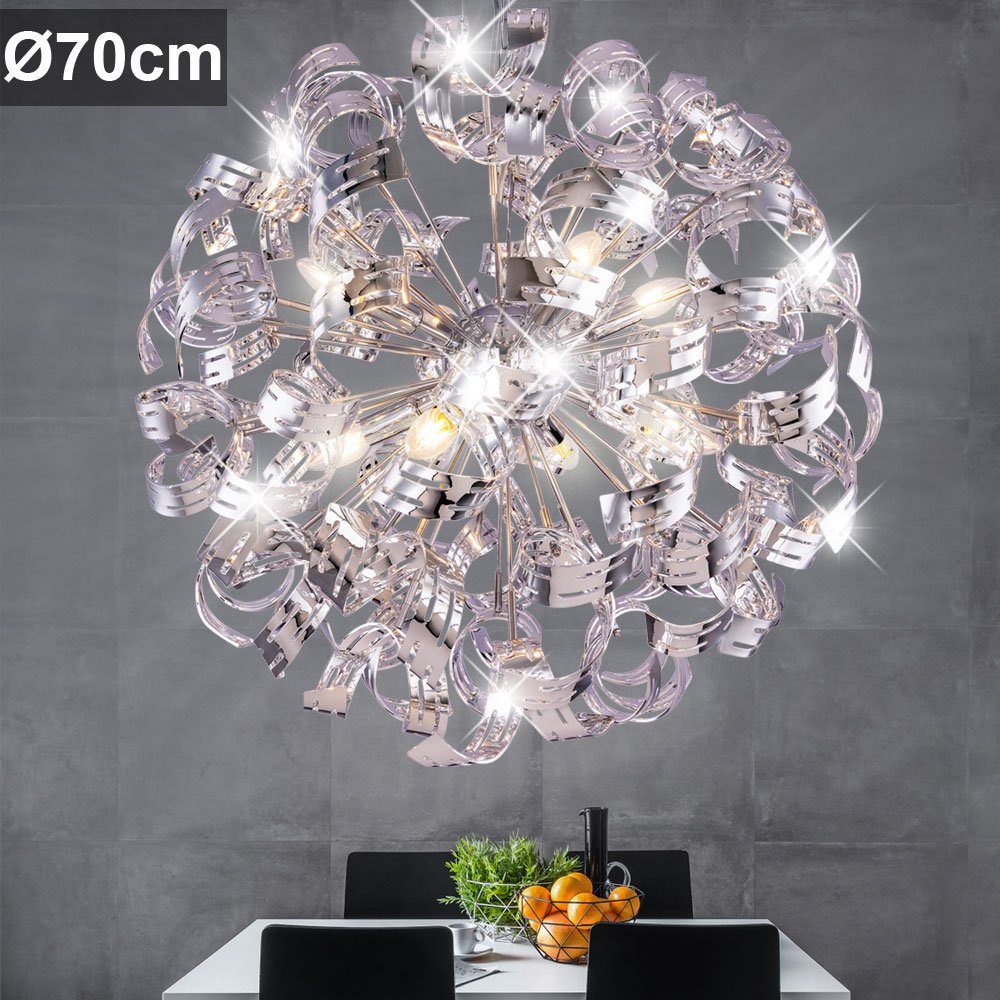 Design Kugel Pendel Leuchte Blumen Kristalle Chrom Wohn Ess Zimmer Decken Lampe 