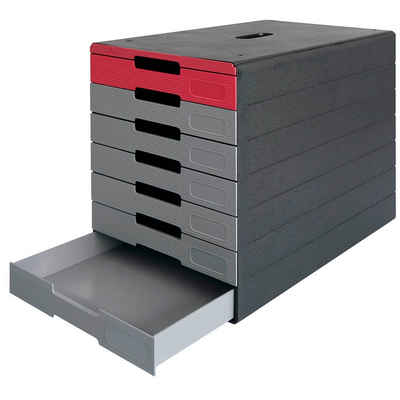 DURABLE Schubladenbox 1 Schubladenbox IDEALBOX PRO 7 - grau/rot, Schubladen herausnehmbar, Griffmulde, Stapelbar