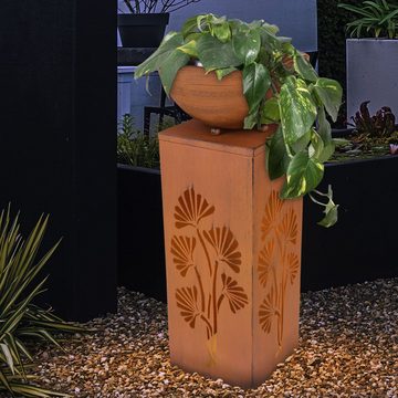 etc-shop Gartenleuchte, LED-Leuchtmittel fest verbaut, Warmweiß, 2er Set LED Solar Steh Leuchten Blumen Design Pflanzen Schale Garten