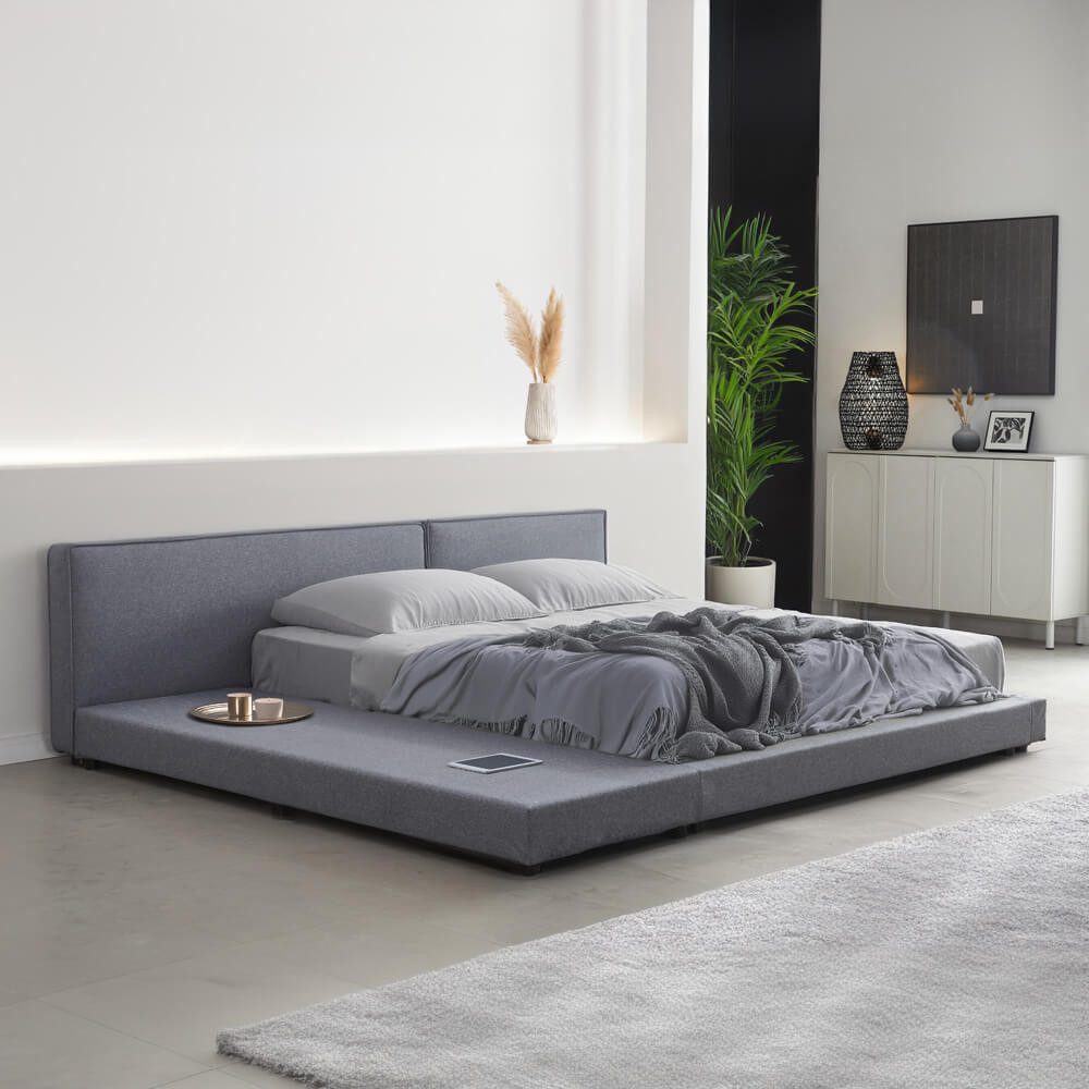 HOME DELUXE Polsterbett Bett mit Ablage GALAXIS (wahlweise inkl. Matratze), bodentiefes Designbett