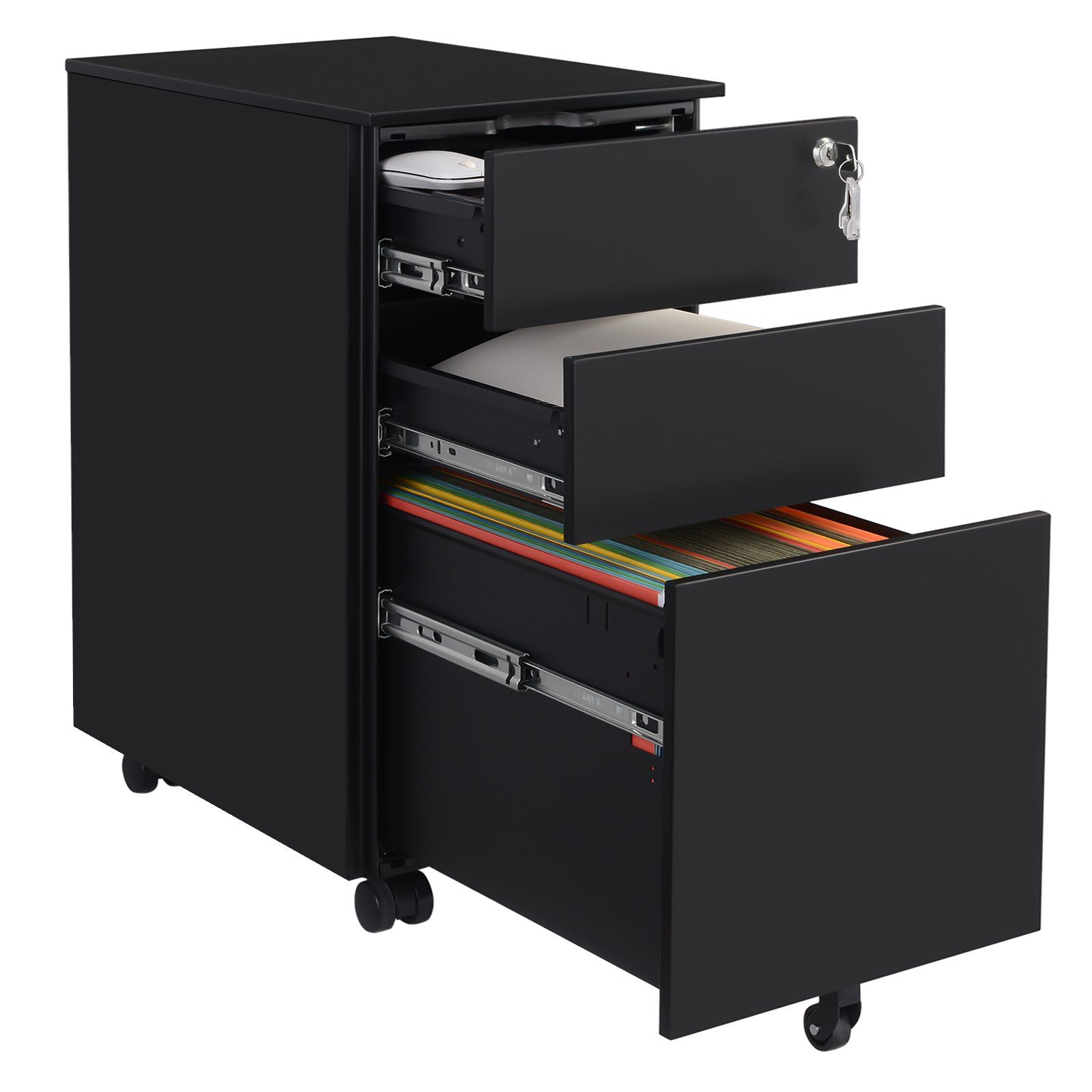 SONGMICS Aktenschrank Rollcontainer, mit 3 Schublade, vormontiert, 2 Größen