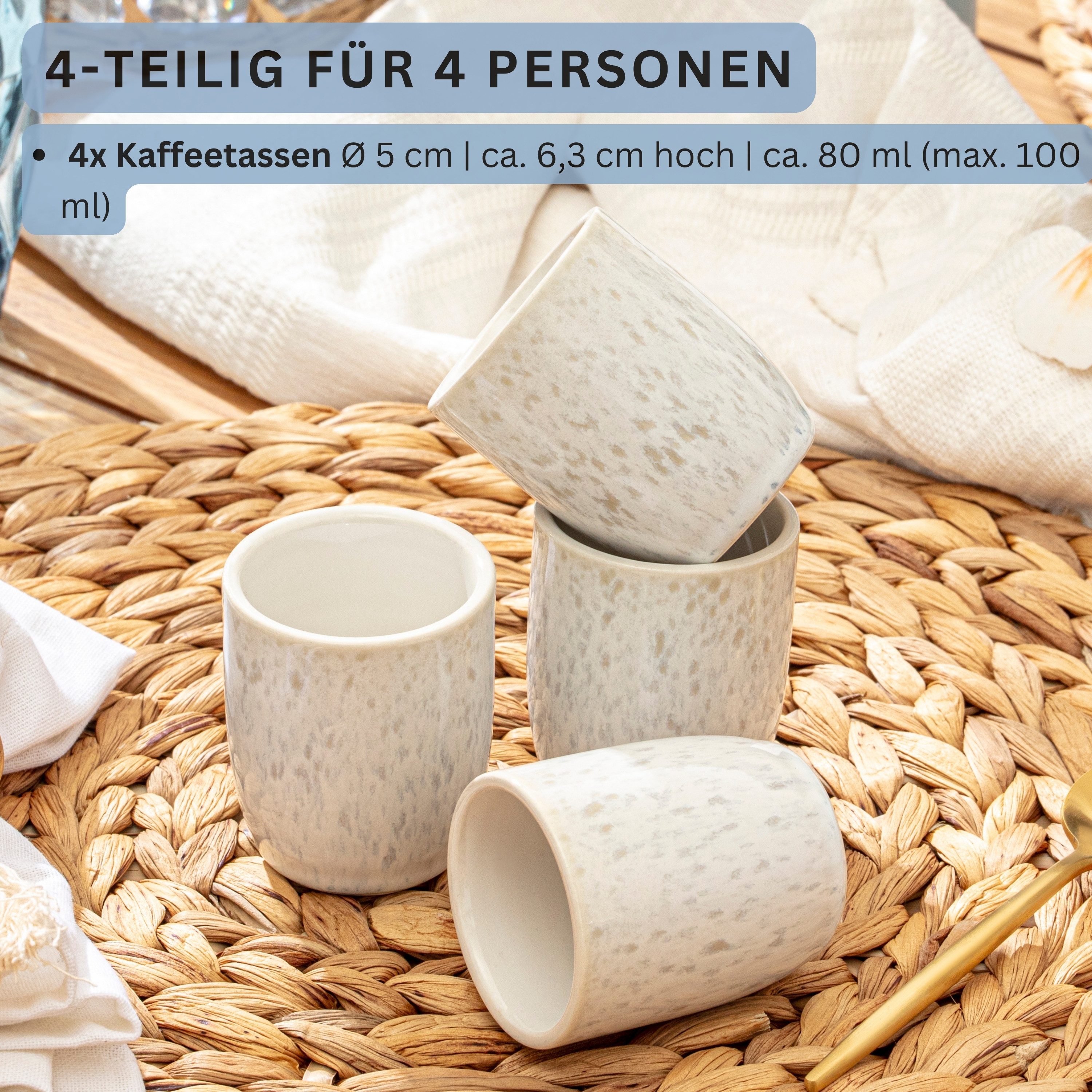 SÄNGER Becher Santorini Espressobecher Set (4-teilig), 4-tlg., Steingut, Cremefarben mit Flieder Blauem Verlauf, Hnadmade, Premium Collection