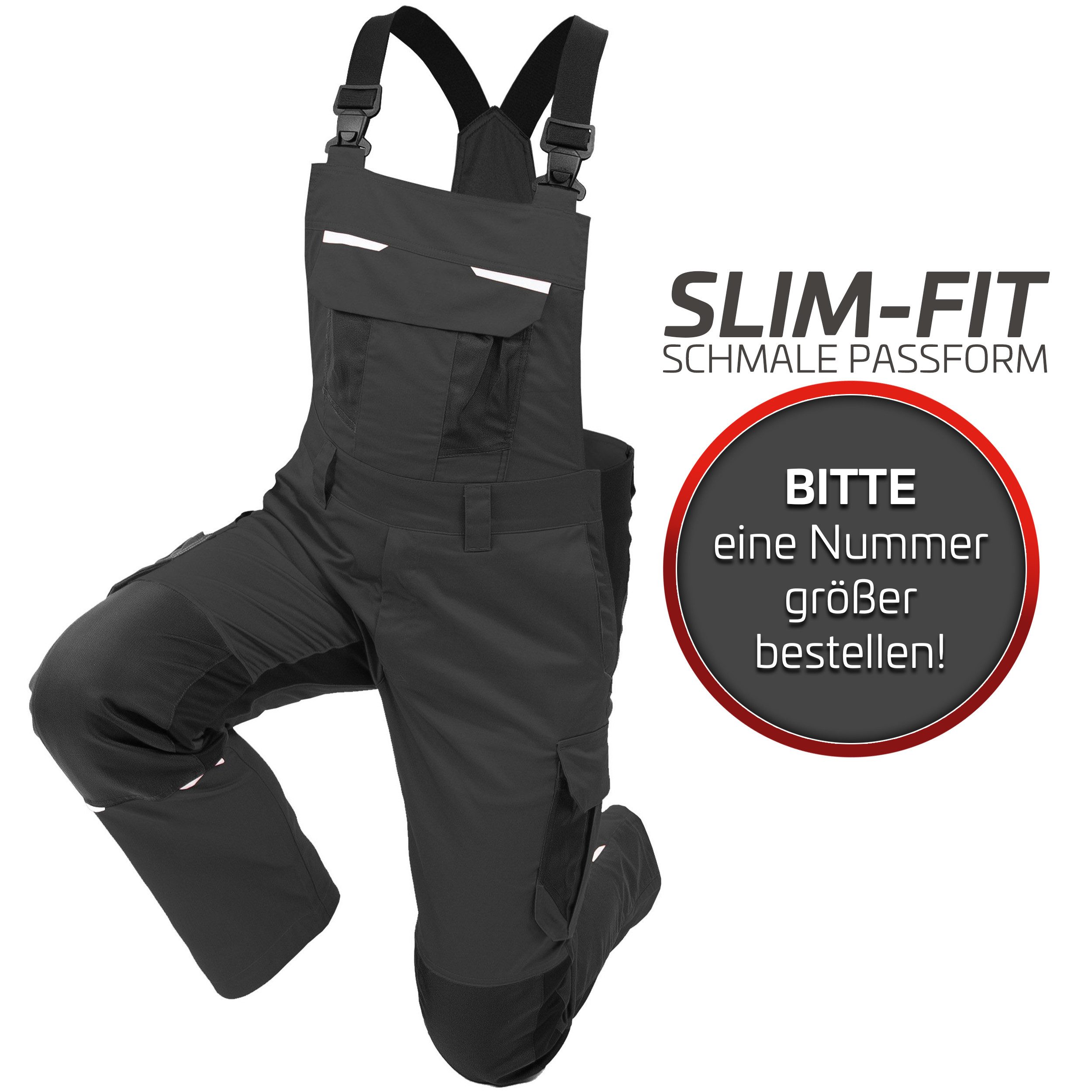 Qualitex Workwear Arbeitslatzhose Slim-Fit Latzhose Herren, strapazierfähig Stretch-Herren-Arbeitshose (1-tlg) xtra Strapazierfähig - Robust - Farbstabil - kratzfrei & metallfrei