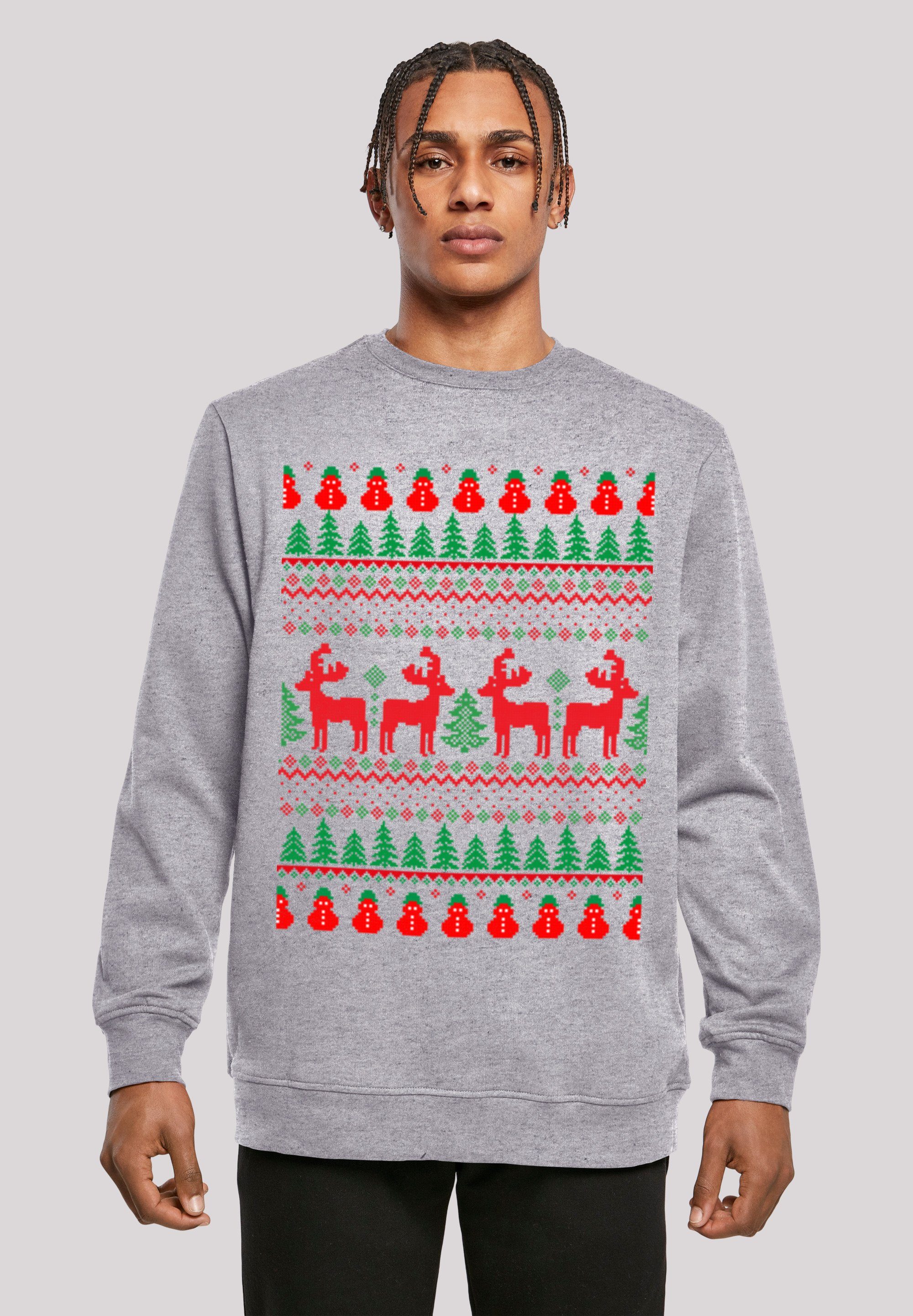 F4NT4STIC Hoodie Christmas Reindeers Weihnachten Muster Print heather grey