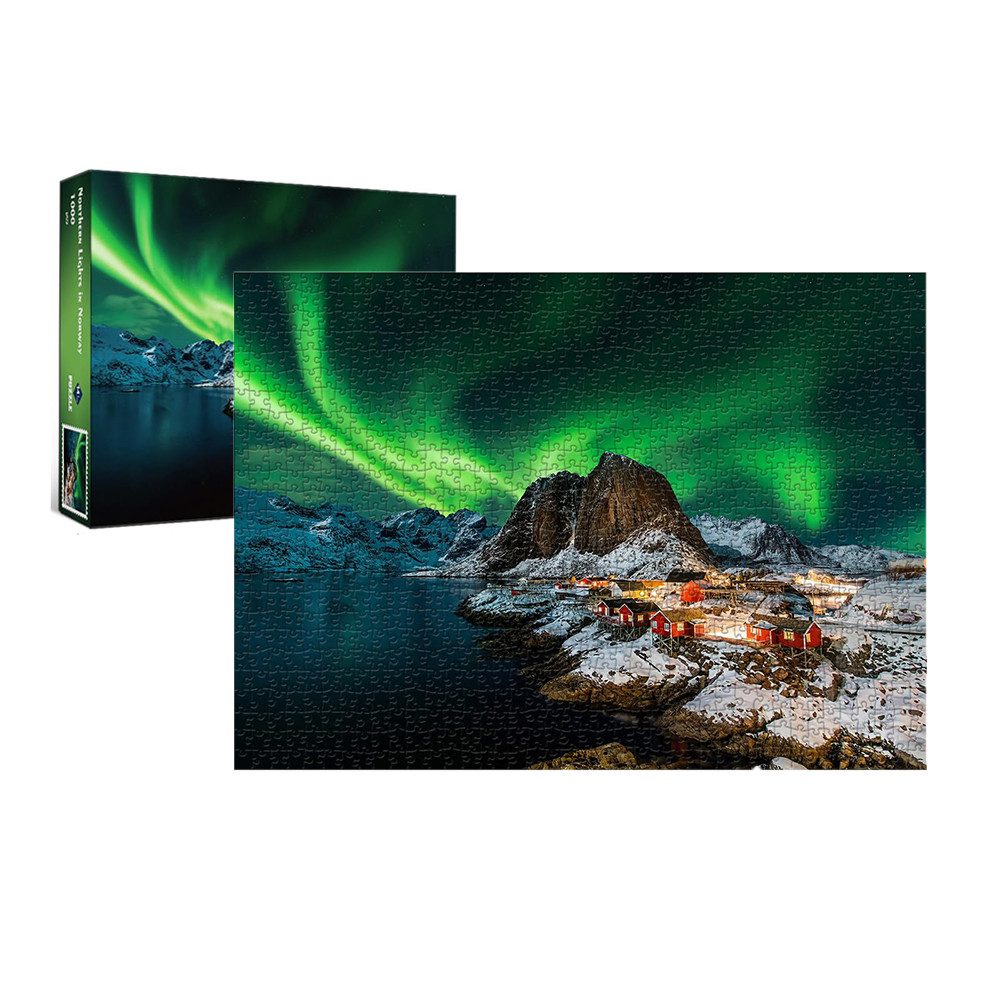 Zaewry Puzzle 1000 Teile, Erwachsenen-Puzzle,für die ganze Familie,Lernspielzeug, Puzzleteile, Norwegen Aurora Borealis. Wohn-Dekoration Puzzle