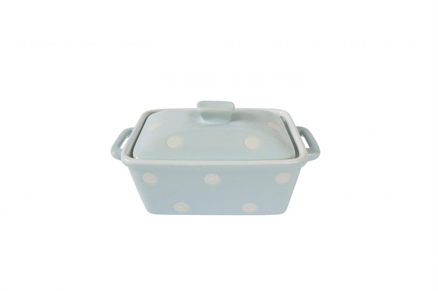 Isabelle Rose Butterdose Punkte Dots Herzen, (Backform, ca. 16,5 x 10 x 8 cm, mit Griffen und Deckel), handbemalt, ofenfest & geeignet für Mikrowelle, Spülmaschine