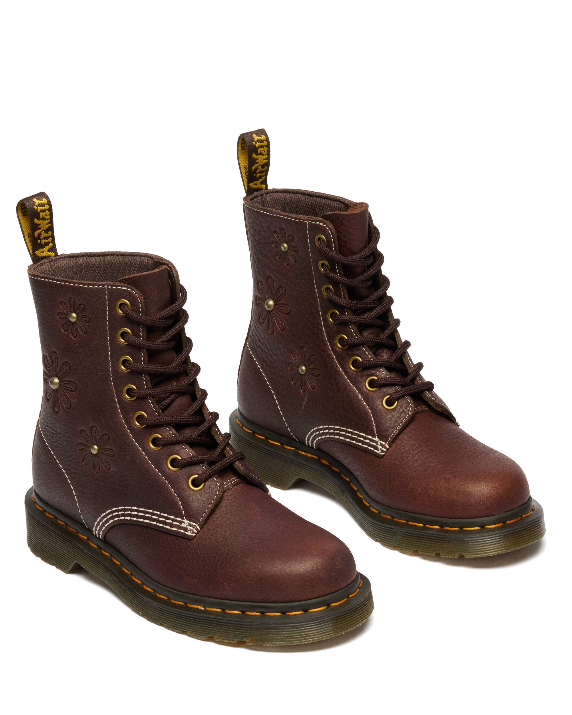 DR. MARTENS 1460 Pascal Flower Schnürboots, Blockabsatz, Stiefelette, 8-Eye Boots mit Flower Prägung