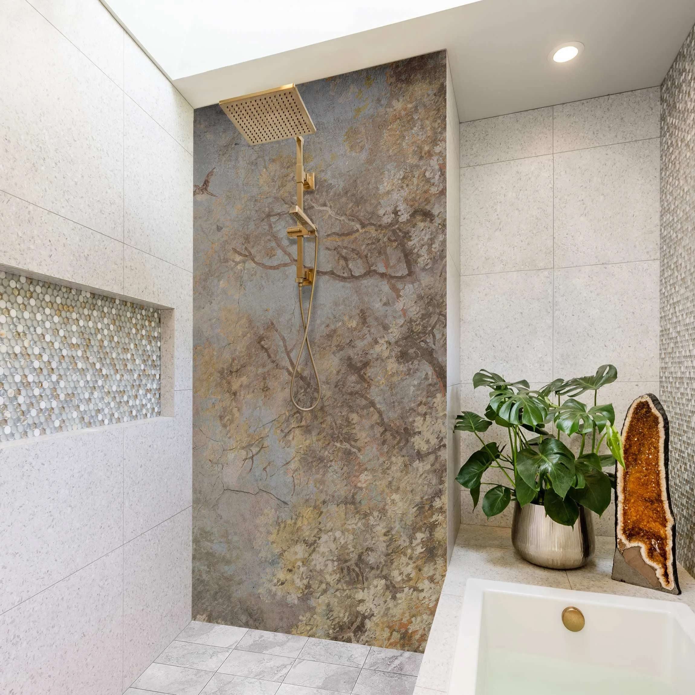 Bilderdepot24 Duschrückwand Abstrakt braun Duschrückwand ohne Bohren Dusche, (1-tlg., 0,61 mm starke Folie selbstklebend Wandpaneele Dusche versch. Größen), fugenlose & wasserfeste Motiv Rückwand Wandverkleidung für Duschkabine