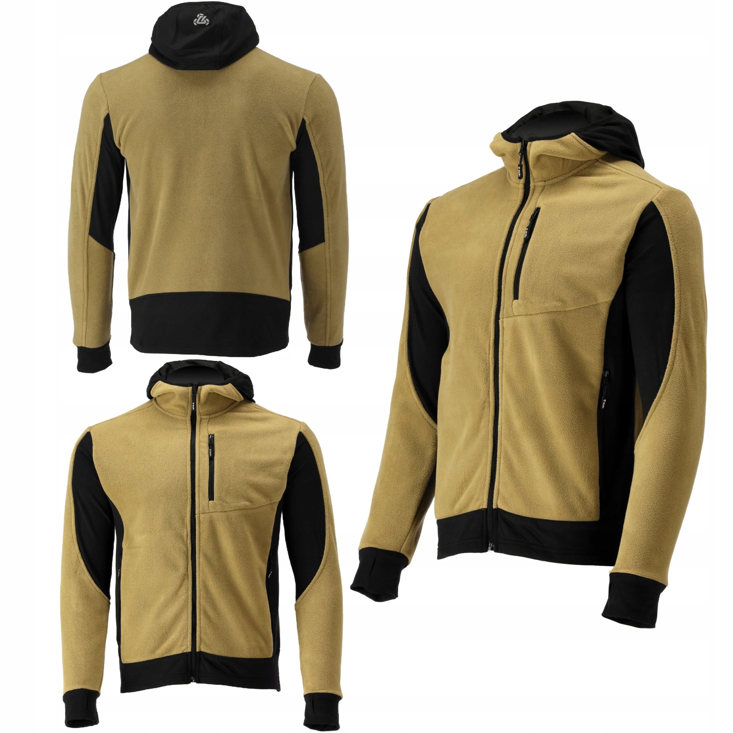 Kapuzenpullover Fleece Kapuzenpulli, Hoodie mit Reißverschluss Gr. XL khaki-schwarz