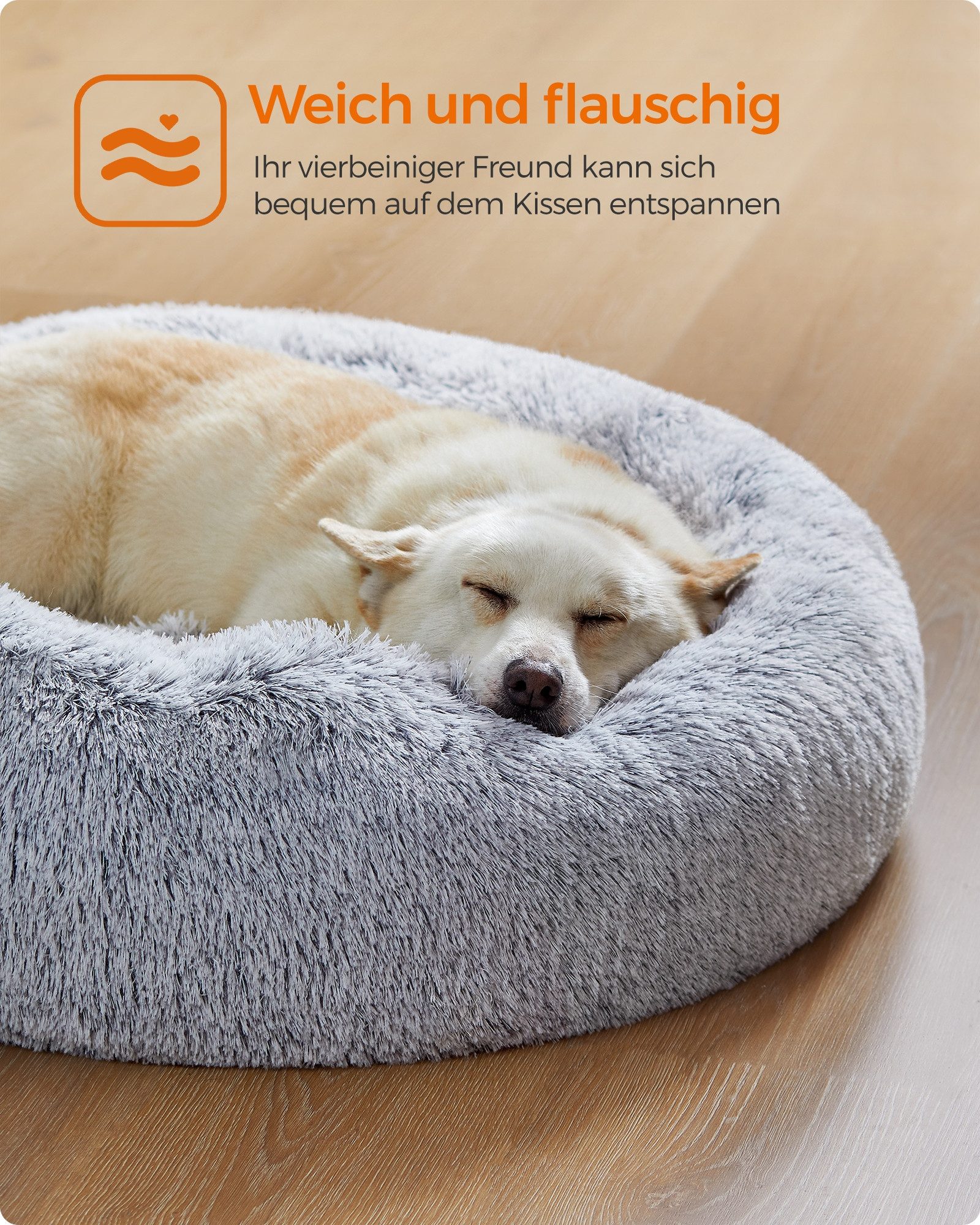 FEANDREA Hundebett flauschig, Katzenbett, Donut Kissen, waschbar, Polsterung in der Mitte herausnehmbar, 80 cm Durchmesser
