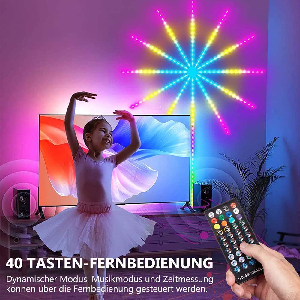 Rosnek LED-Streifen Feuerwerk, Wand Deko, Musik-Sound-Sync, für Party TV APP/Fernbedienung USB-betrieben, Bluetooth, Farbwechsel, Weihnachten