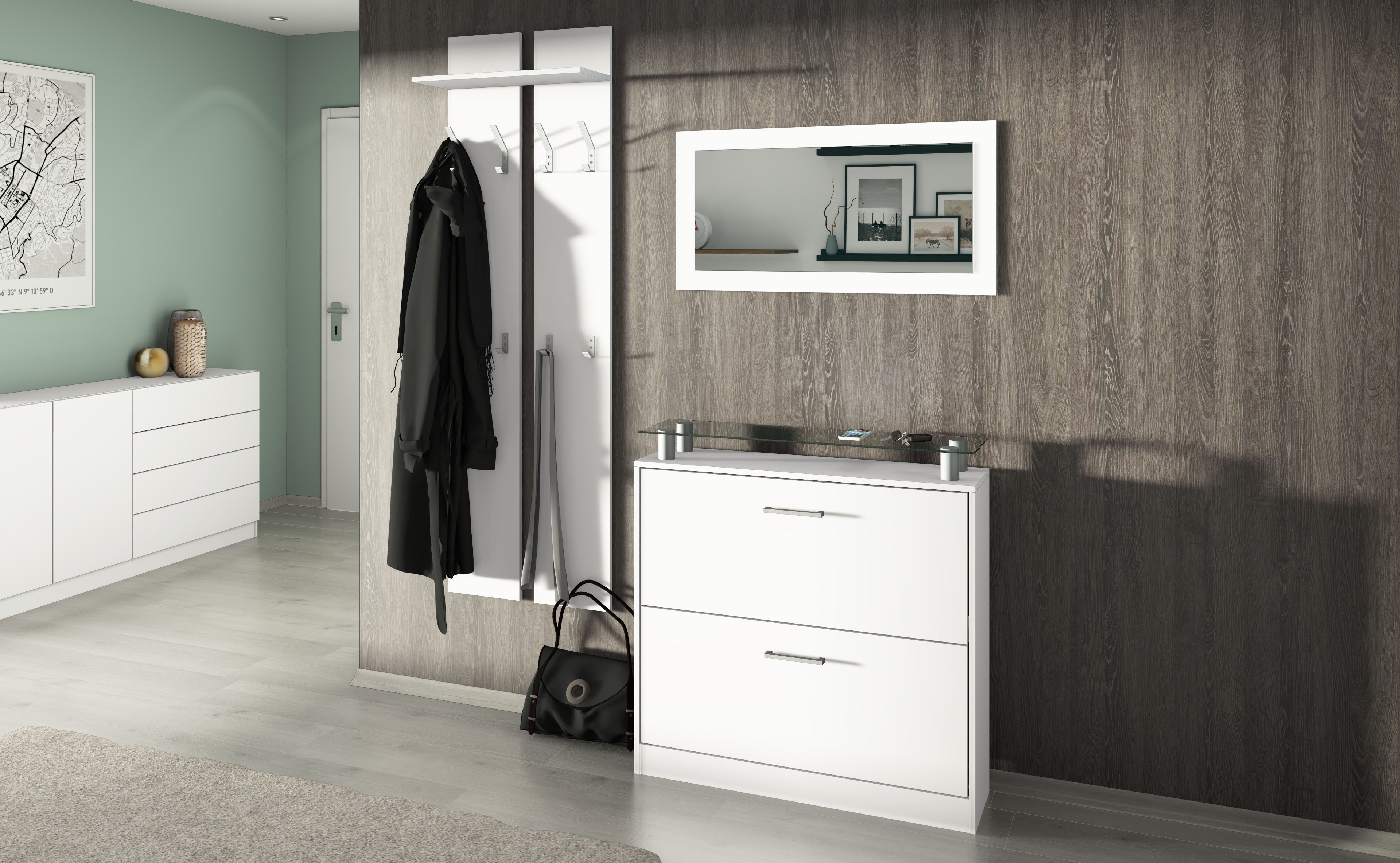 borchardt Möbel Garderoben-Set Finn, (Set, 3-St), mit Glasablage