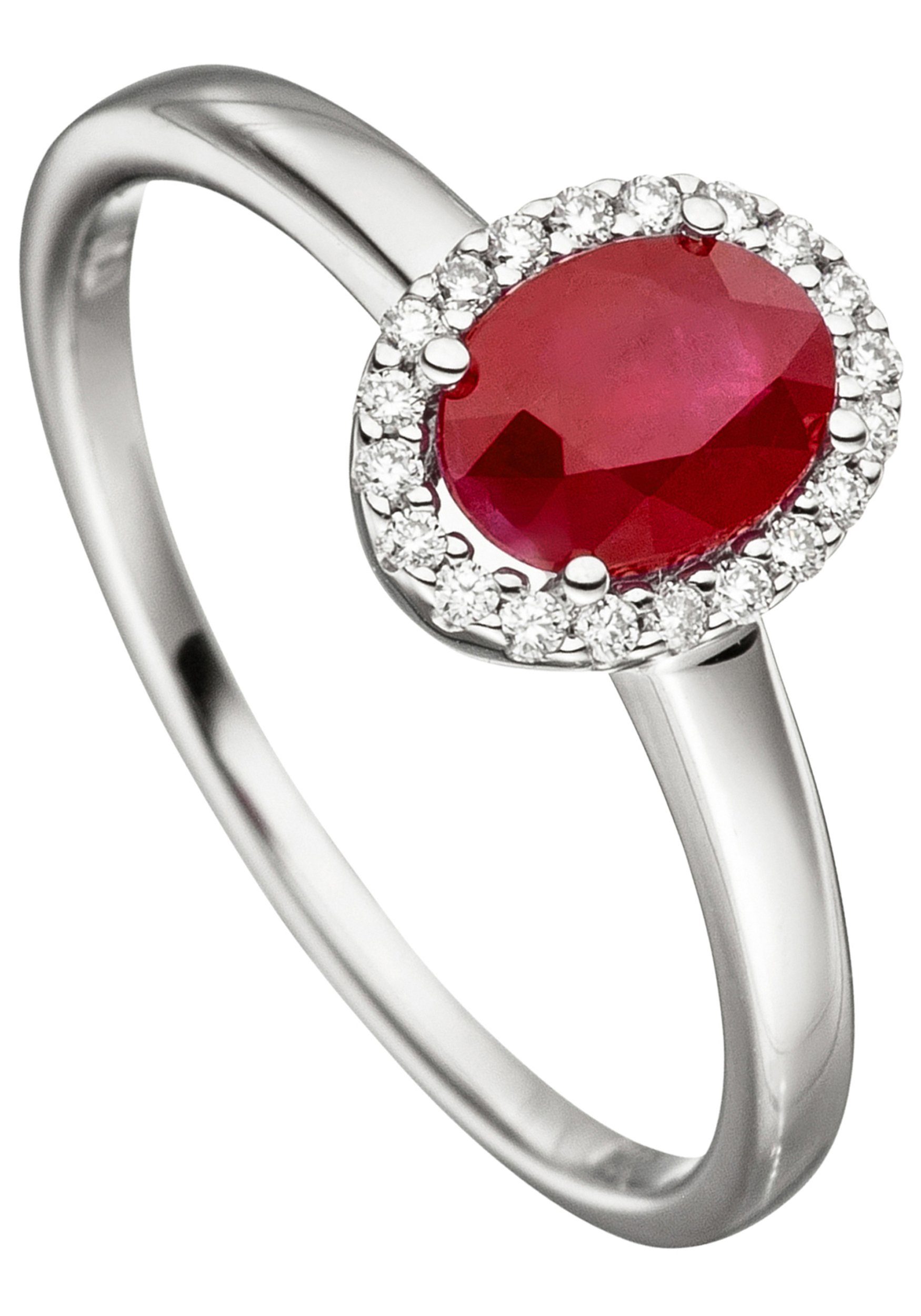 JOBO Fingerring Ring mit Rubin und 20 Diamanten, 585 Weißgold