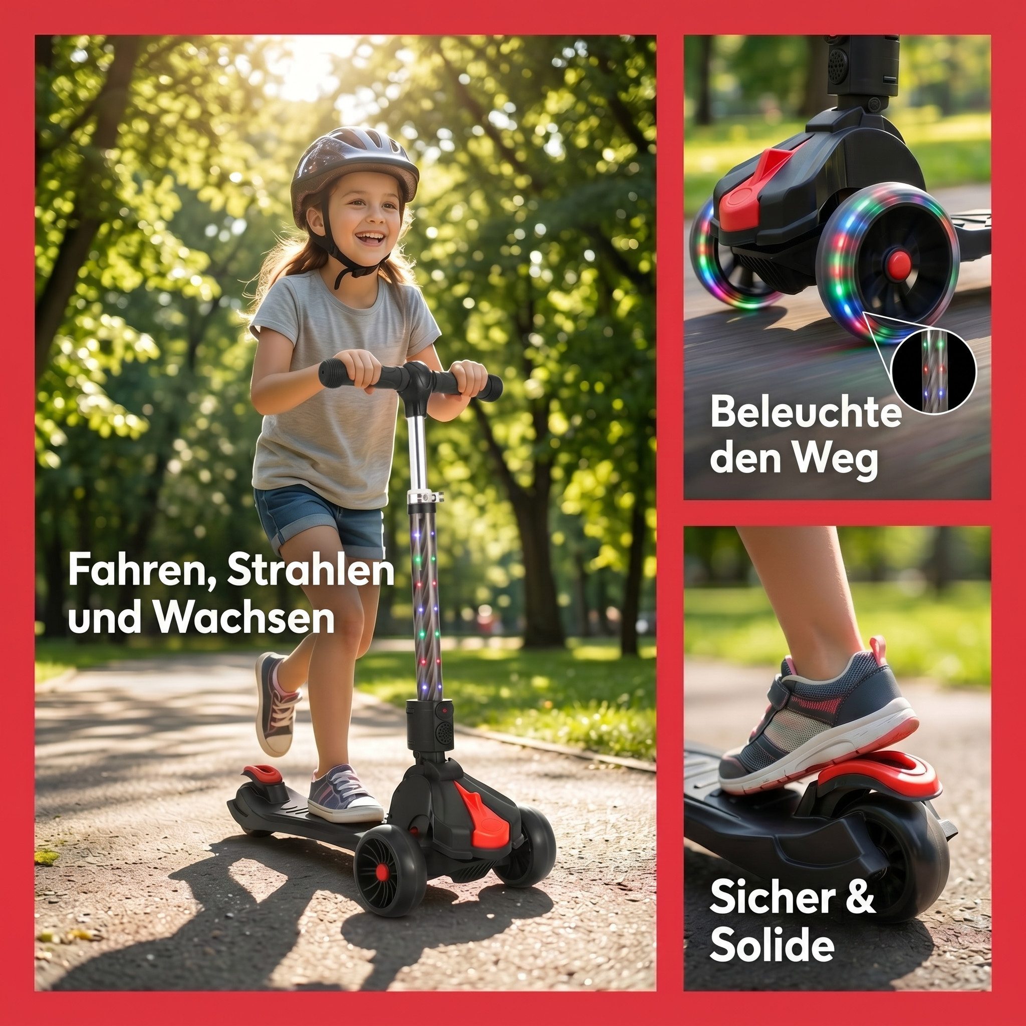 oyajia Cityroller Roller Kinder Scooter Dreiradscooter mit PU LED Räder Faltbar, bis 50 kg,roller kinder,kinder roller,Höhenverstellbar,Hinterradbremse – Bild 5 von 5