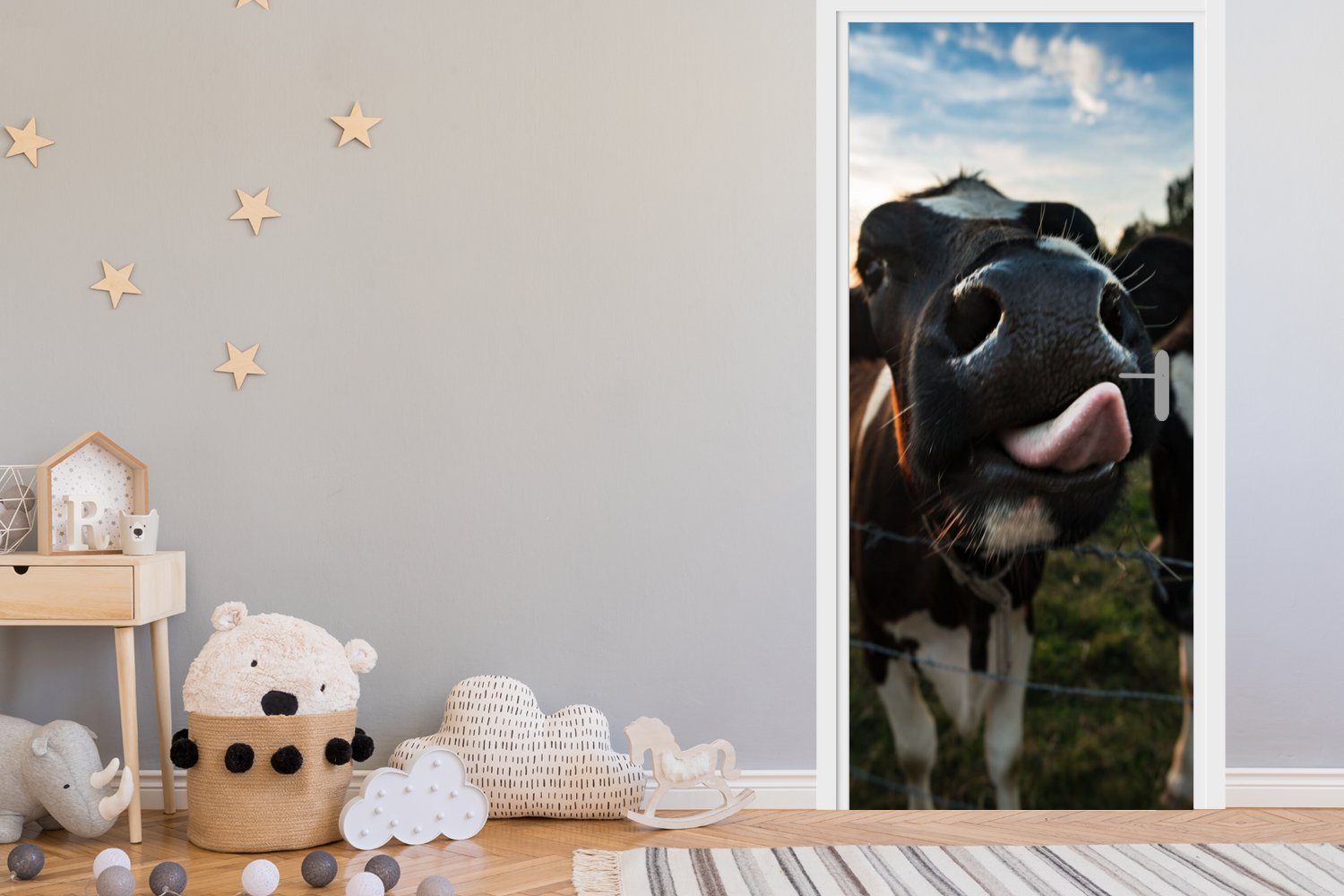 - Kuh Natur Ausgezeichnete Zunge, bedruckt, 75x205 (1 Tiere - - Matt, cm für Türaufkleber, St), Fototapete Tür, Türtapete MuchoWow
