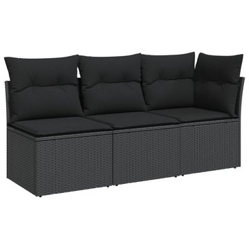 vidaXL Loungesofa Gartensofa mit Kissen 3-Sitzer Schwarz Poly Rattan