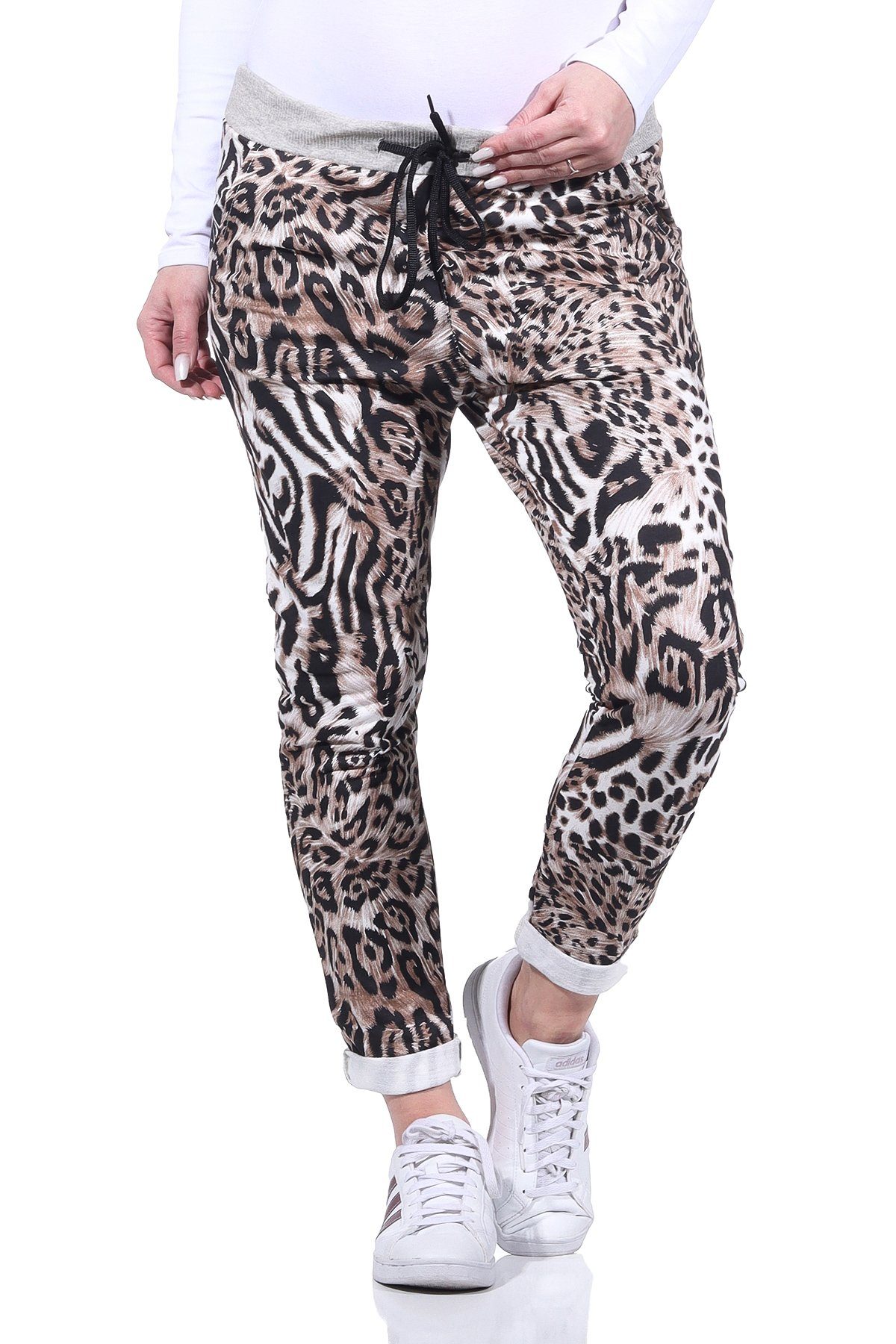 24 Baumwolle M. Jogginghose Blumen Damen gemustert 287 Mississhop (Tierprint) Hose Chinohose